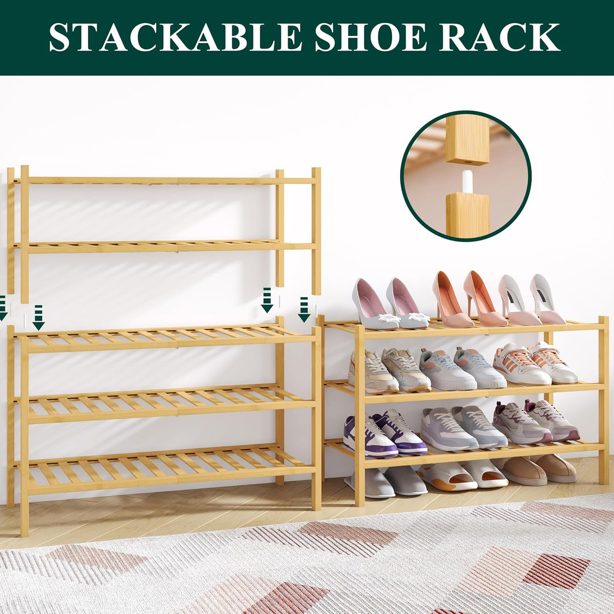 Smiry Bamboo Shoe Rack for Closet, 5 Tier - 26.77" Wide, Natural