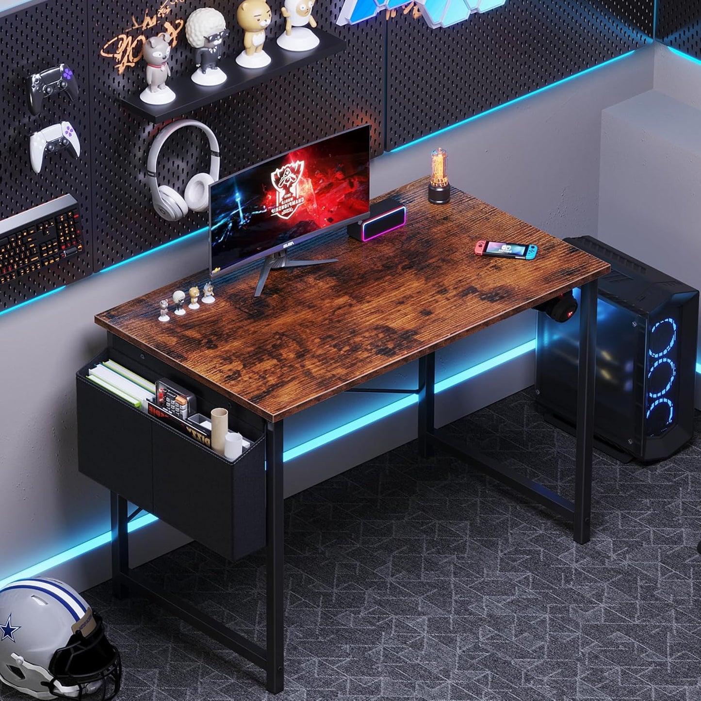 OLIXIS Computer Desk 40 Inch Home Office Desks for Small Spaces, Gaming Writing Study Work Table with Storage Bag and Headphone Hook for Bedroom, Rustic Brown