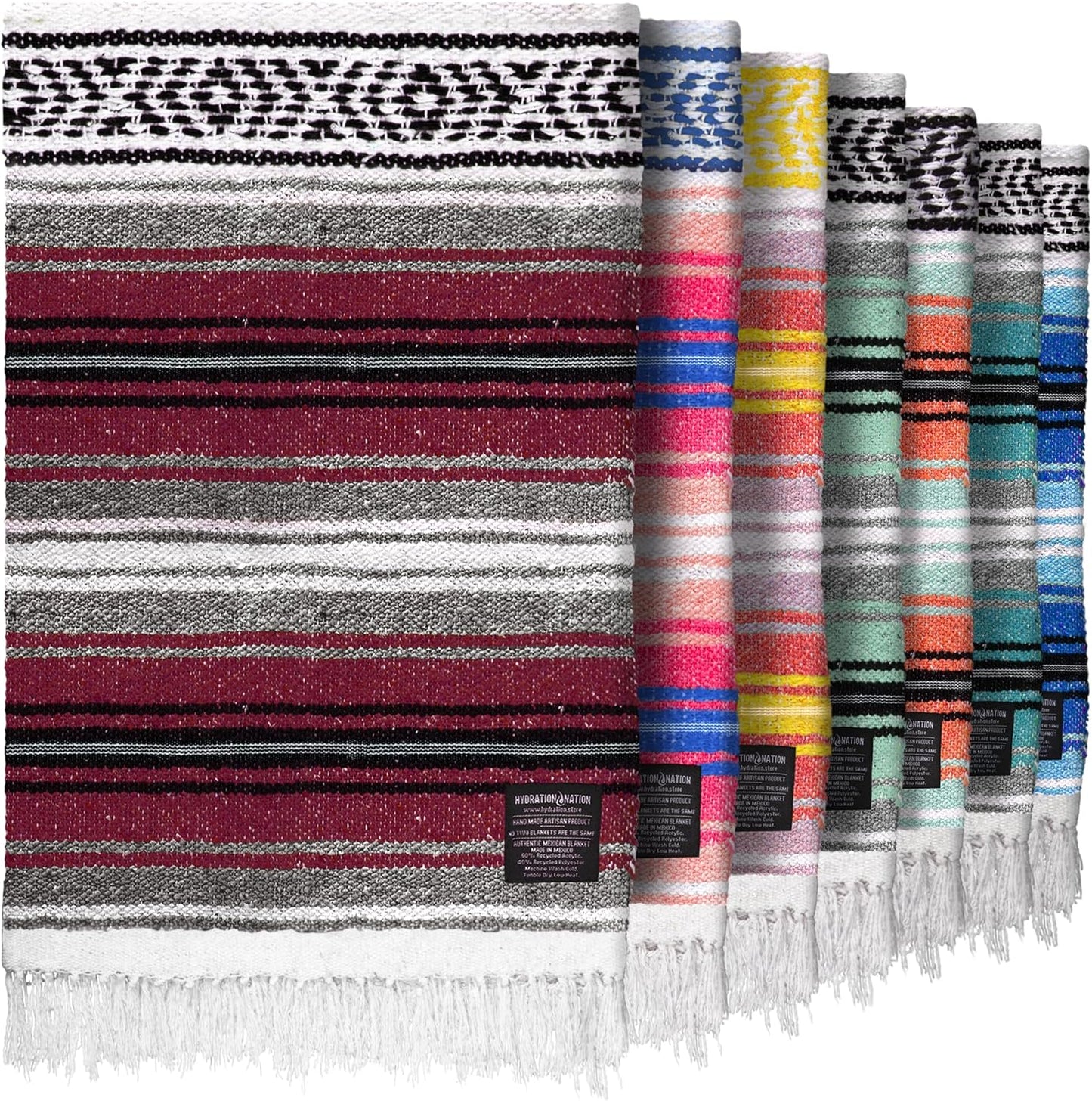 Mexican Blanket (Authentic Handmade Falsa) - Durable, Lightweight Baja Indian Blanket for Yoga, Beach, Camping, Picnic, Car/Truck, Outdoor Mexican Throw, Baja Saddle Blanket, 70"x50", Cherry