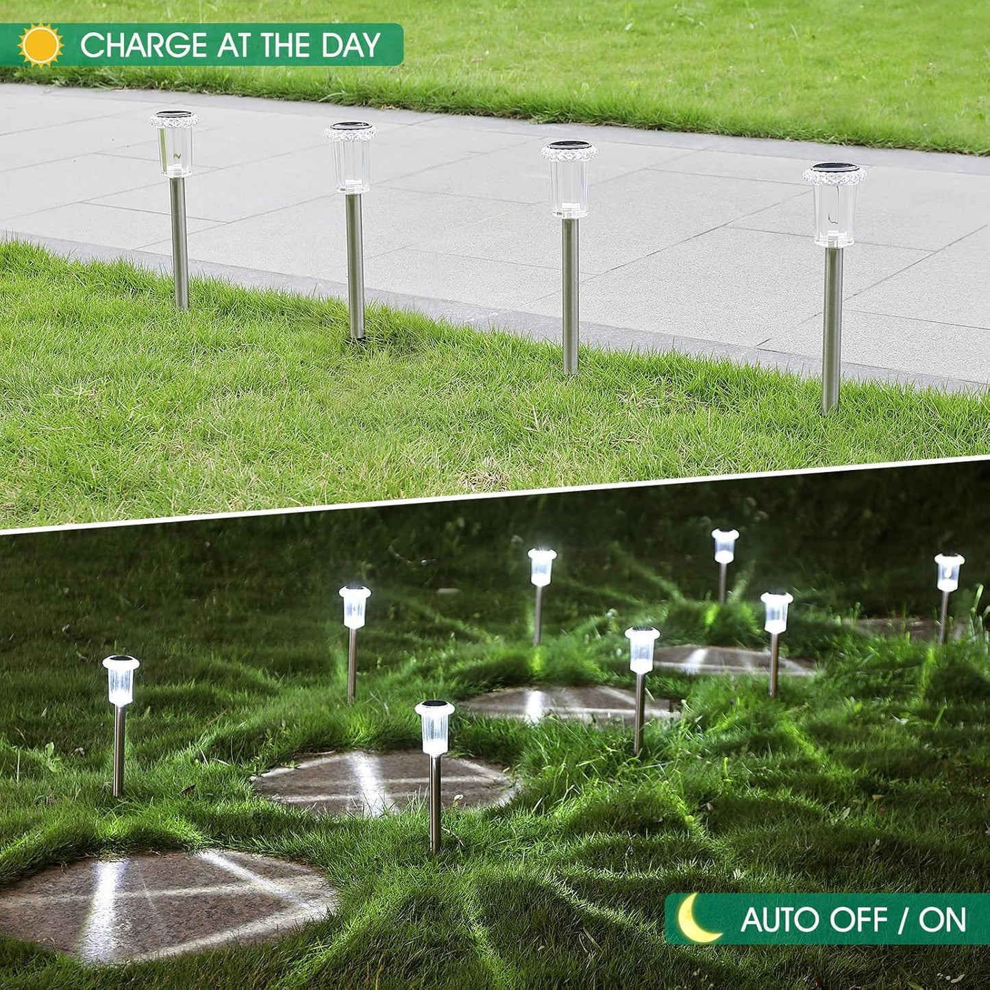 Eyrosa Solar Lights Outdoor, 15 Pack Waterproof Stainless Steel Solar Stake Lights for Pathway Garden Yard Path Walkway Driveway Lawn Patio Outside Decor, Cool White