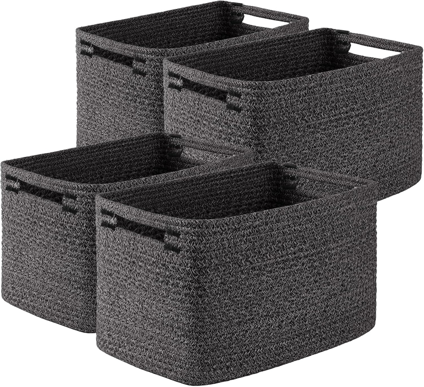 OIASKET 4Packs Natural Cotton Rope Storage Baskets for Organizing Toys, Clothes, Towels & Books, Soft Versatile Organizers for Shelves, Home Decorative Bins, 13''Lx9''Wx7.8''H, Black and White