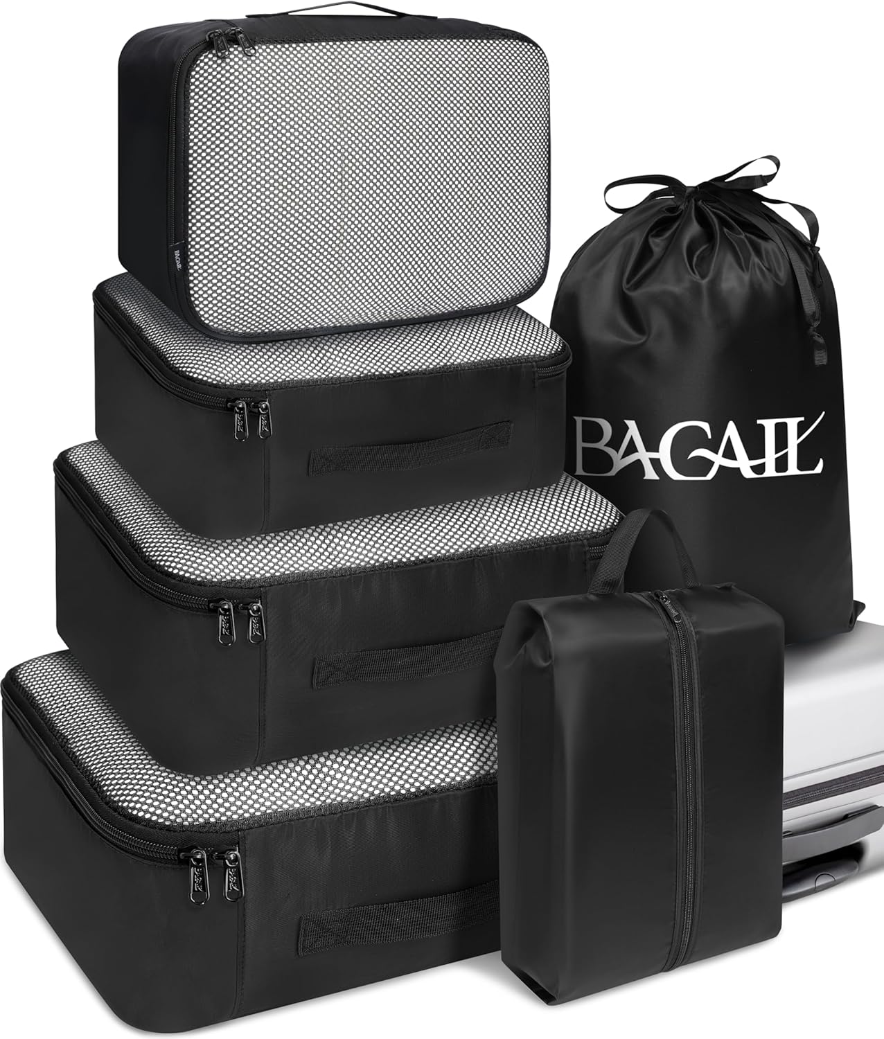 BAGAIL 6 Set Packing Cubes Luggage Packing Organizers for Travel Accessories-Black