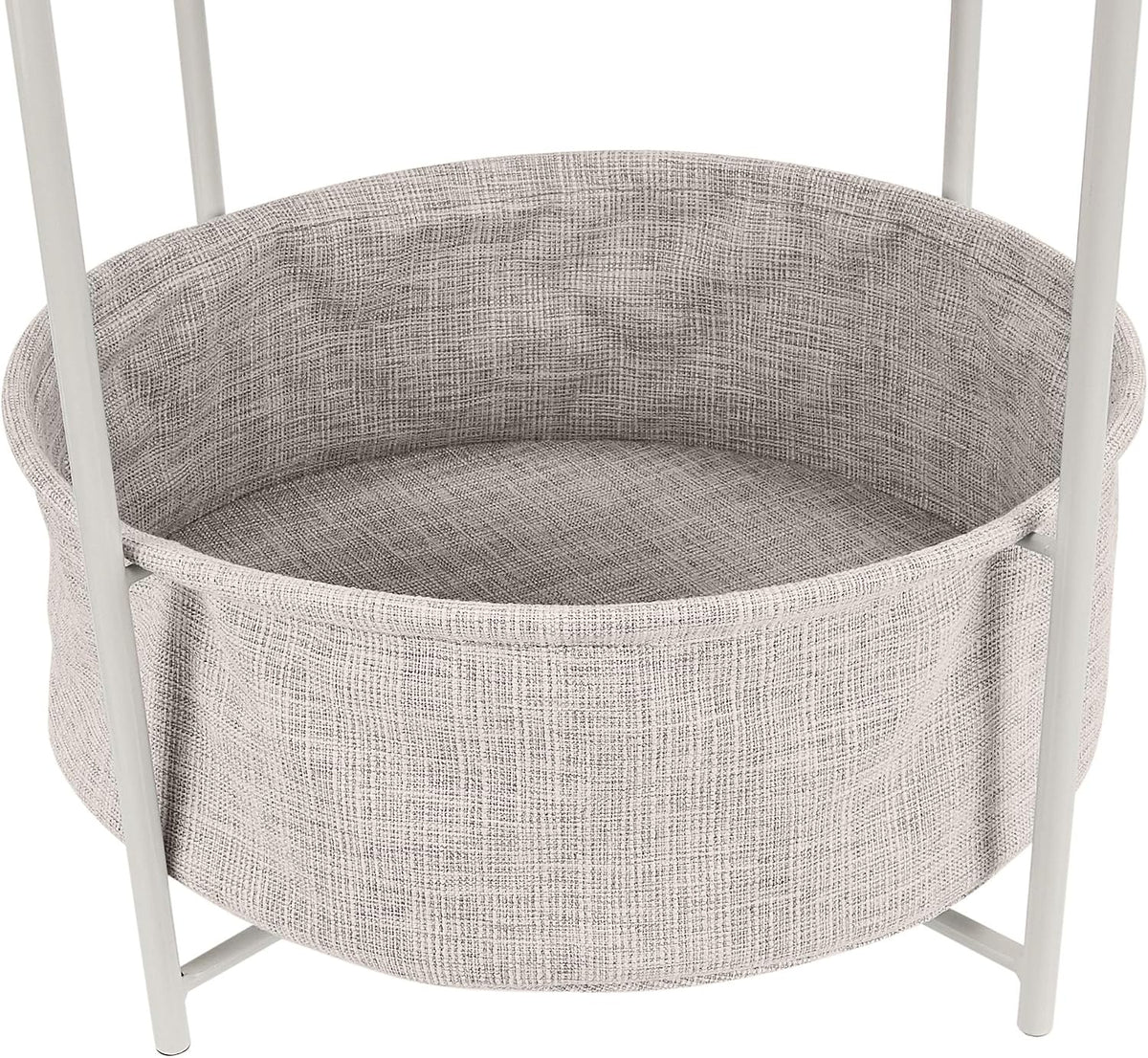 Amazon Basics Round Storage End Table, Nightstand with Cloth Basket, Bedside Table, White/Heather Gray, 17.7" L x 17.7" W x 18.9" H