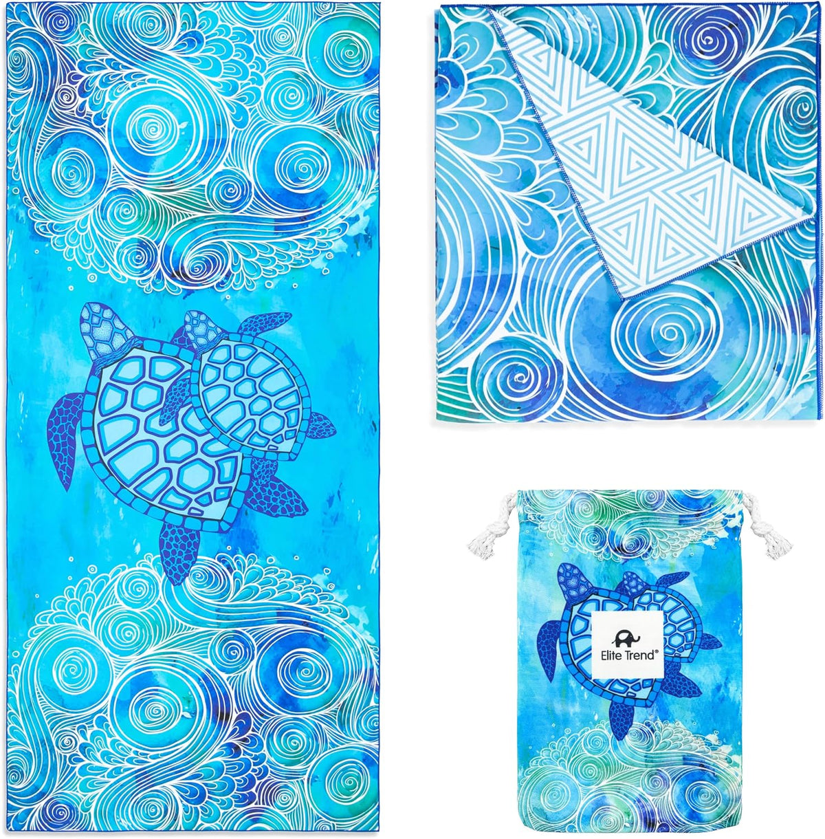 Quick Dry Towel Extra Large 78x35 Inch - Microfiber Beach Towel - Perfect for Beach, Travel, Swimming, Pool, Yoga, Hiking, Camping - Lightweight, Fast Drying, Compact for Adults (Blue Flower)