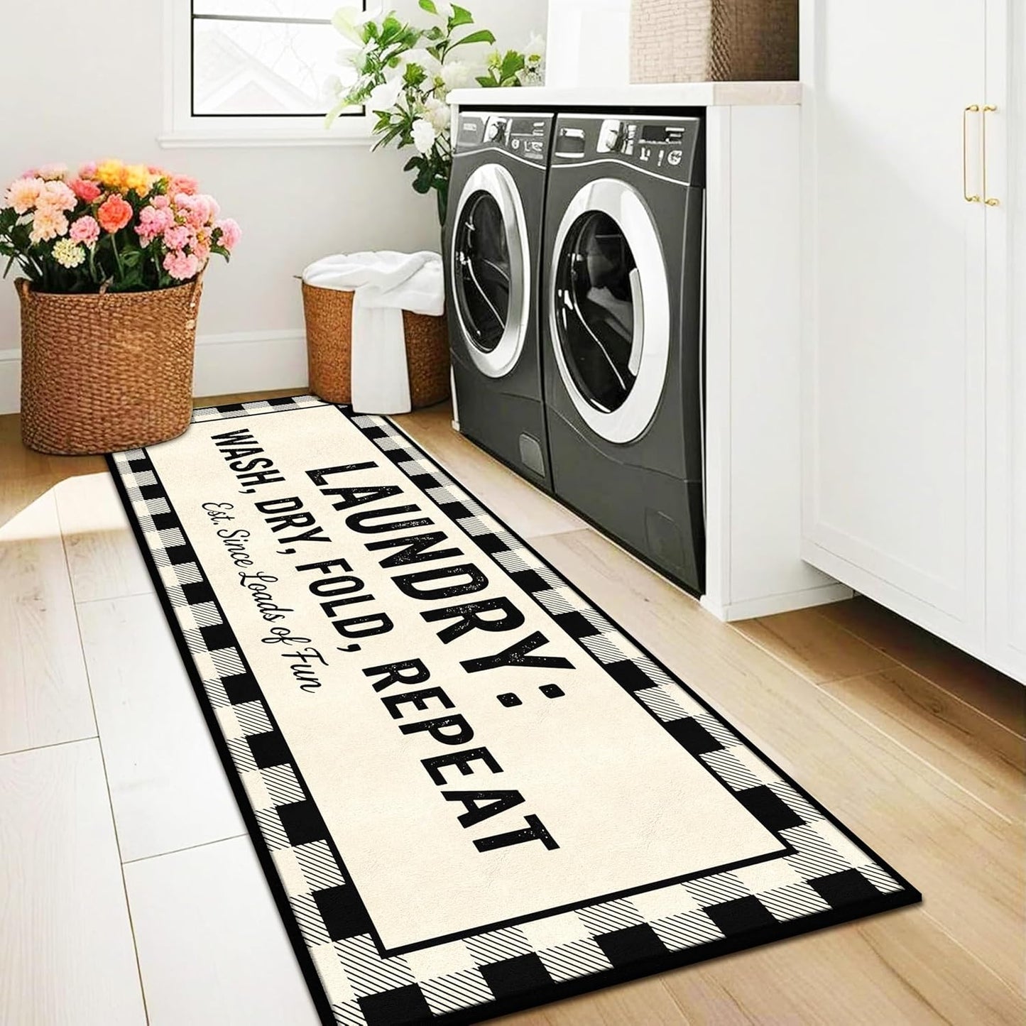 Washable Laundry Room Rug, 20"X47" Non Slip Laundry Mat Runner Soft Low-Pile Farmhouse Laundry Room Decor Area Rug for Kitchen Bathroom Buffalo Plaid