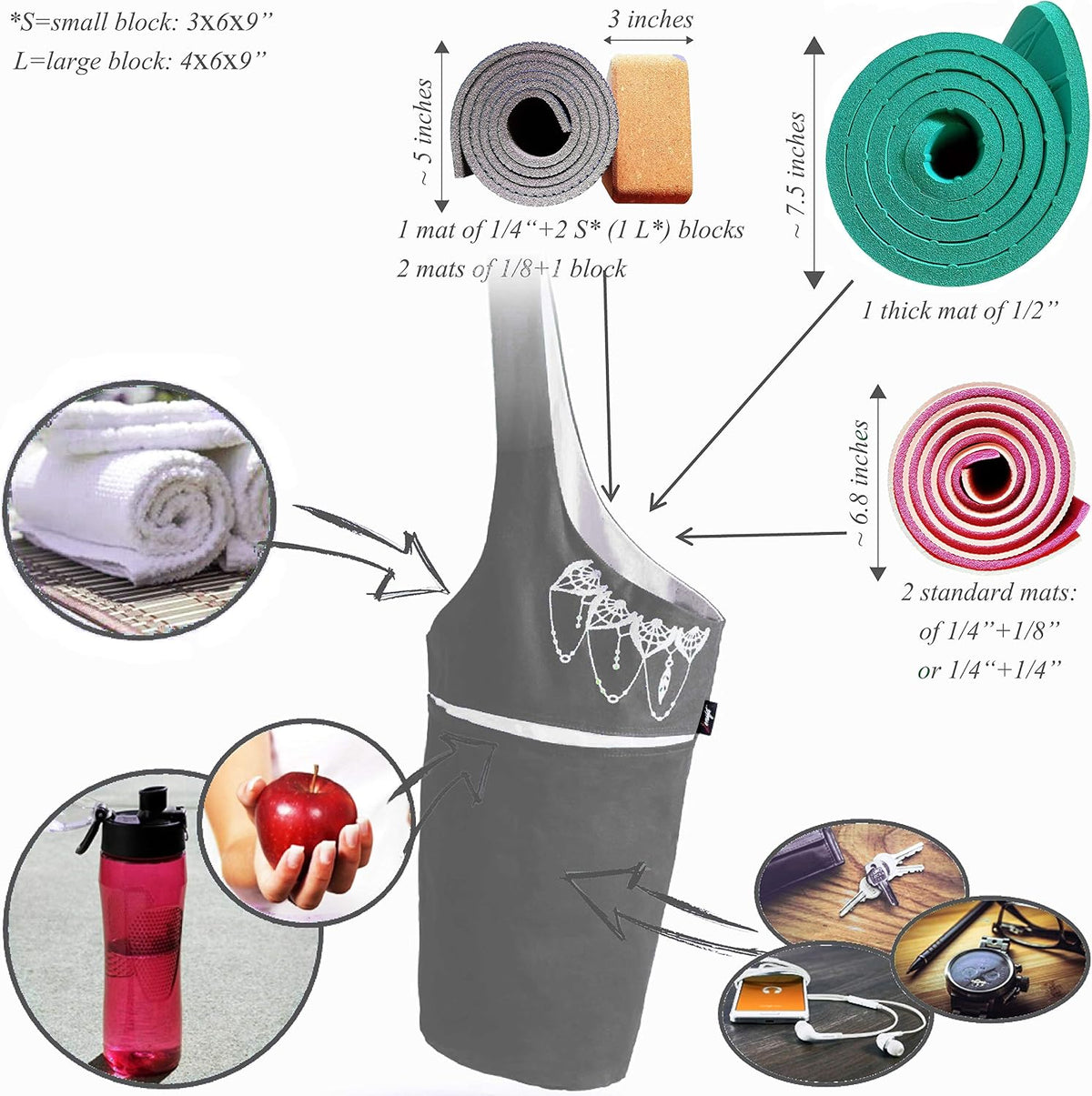 Yoga Mat Bag & Carrier with Pockets for Women