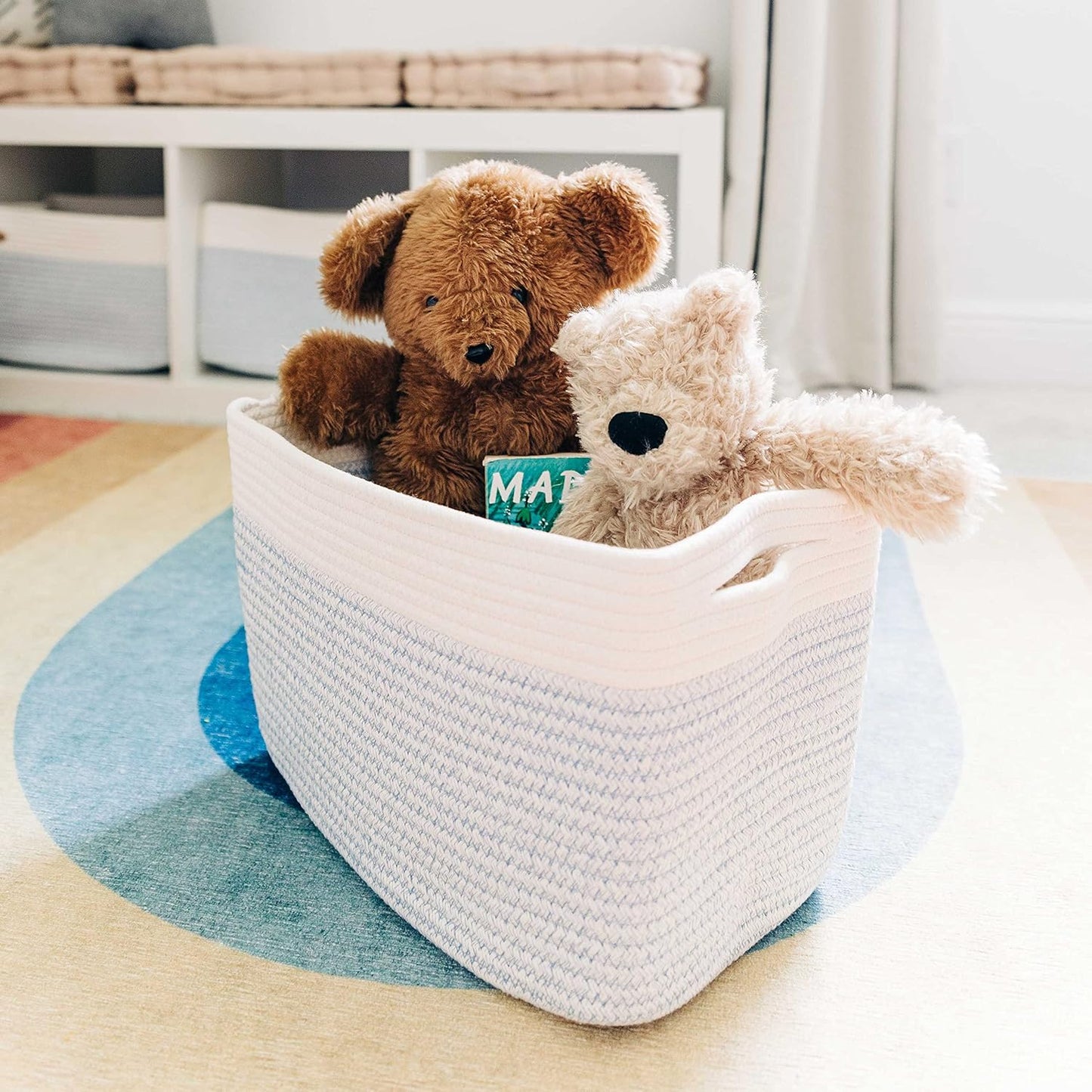 OrganiHaus Cotton Rope Baskets for Shelves, Set of 3, 15x9x10 | Handwoven; a toy bin and organizer for towels, books, or blankets; fits nursery, playroom, or bedroom decor