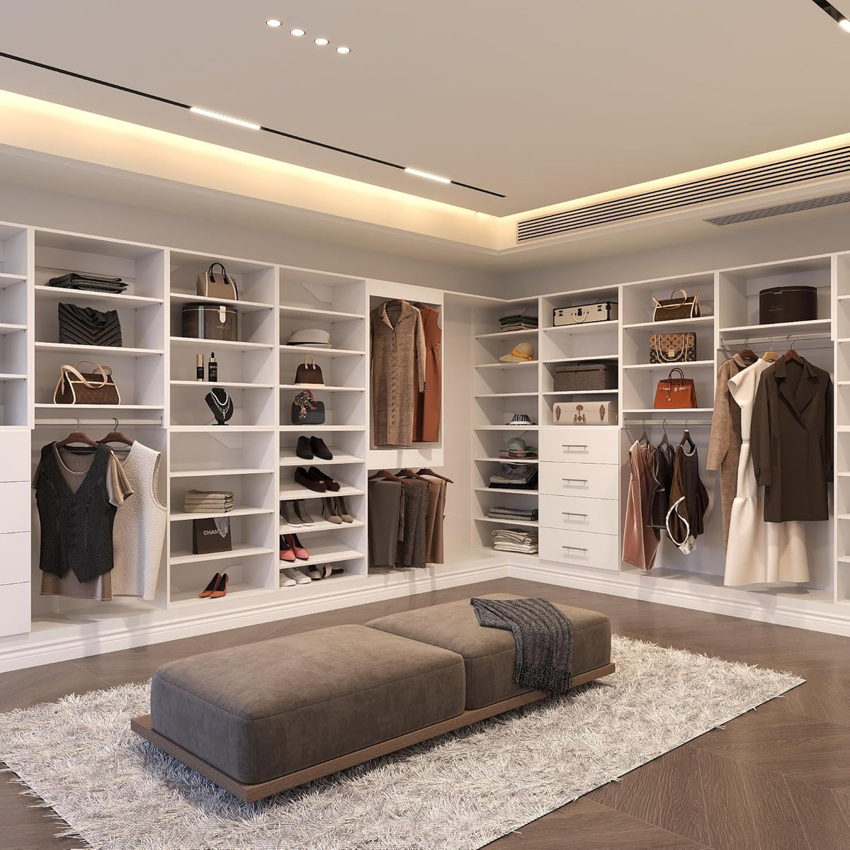 Short Tower Closet Unit, Modular Closet System, Wood Closet System Organizer with Storage for Walk In Closets, Clothing Rack Wardrobe Closet for Hanging Clothes, Bedroom, White, 25.5"W