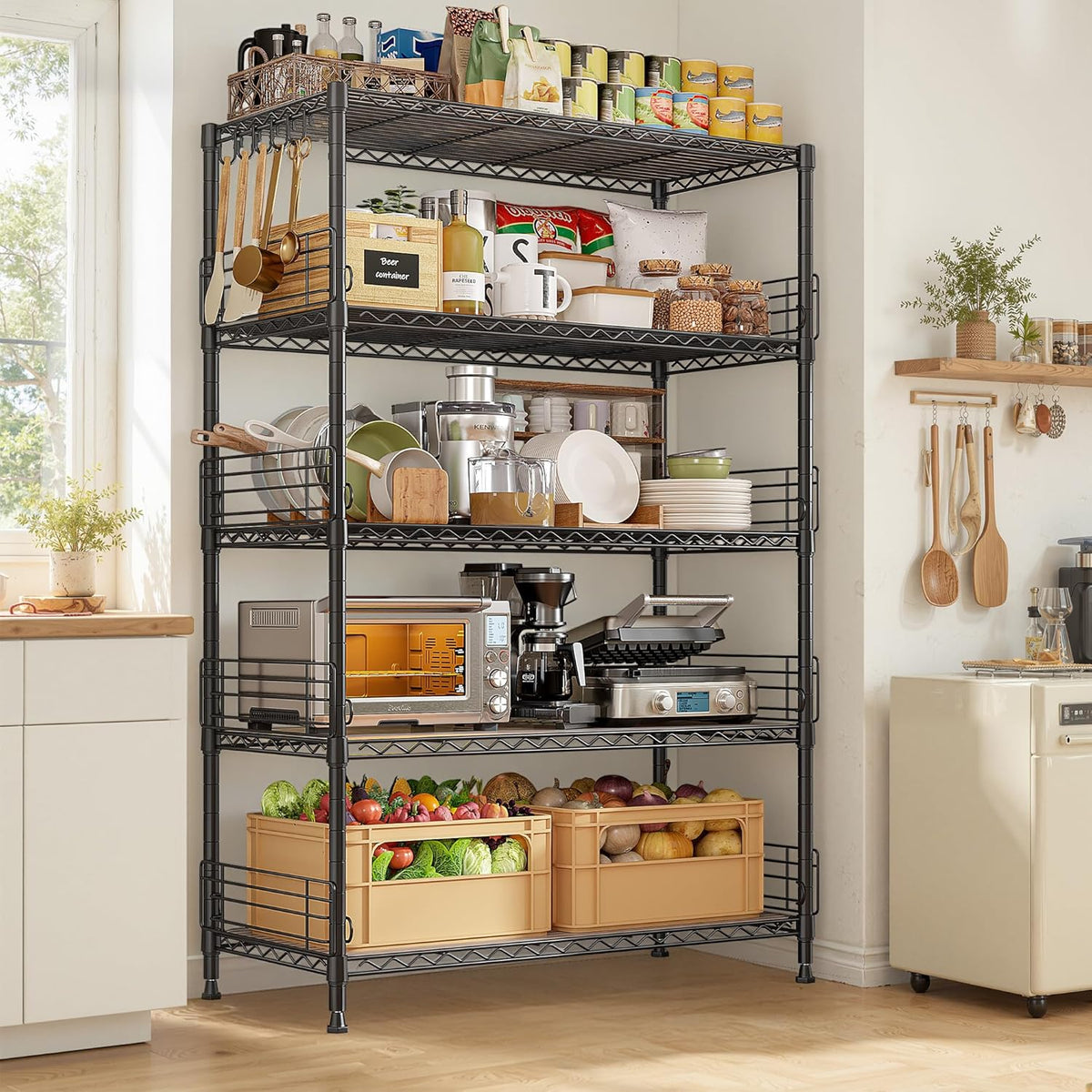 DurayLoly Adjustable Wire Shelving, 5 Hooks & 8 Blockers, Shelf for Kitchen