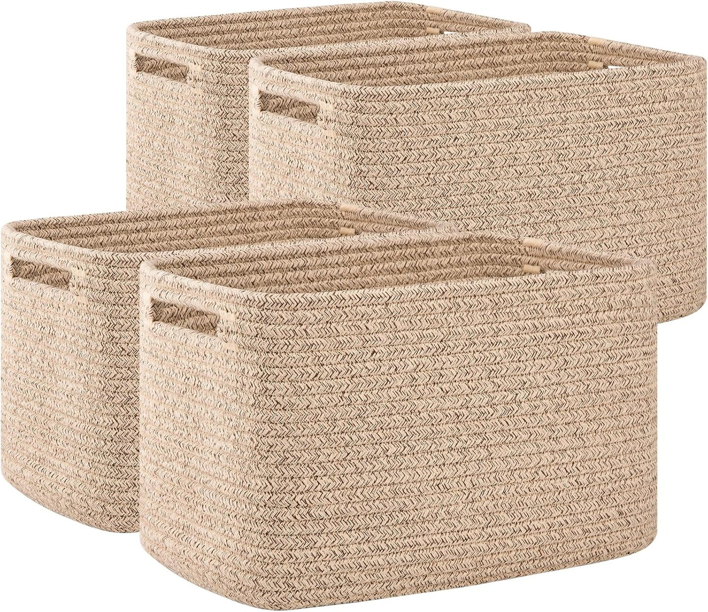 OIAHOMY 4 Pack Storage Baskets for Organizing 24L Cube Storage Bins Brown