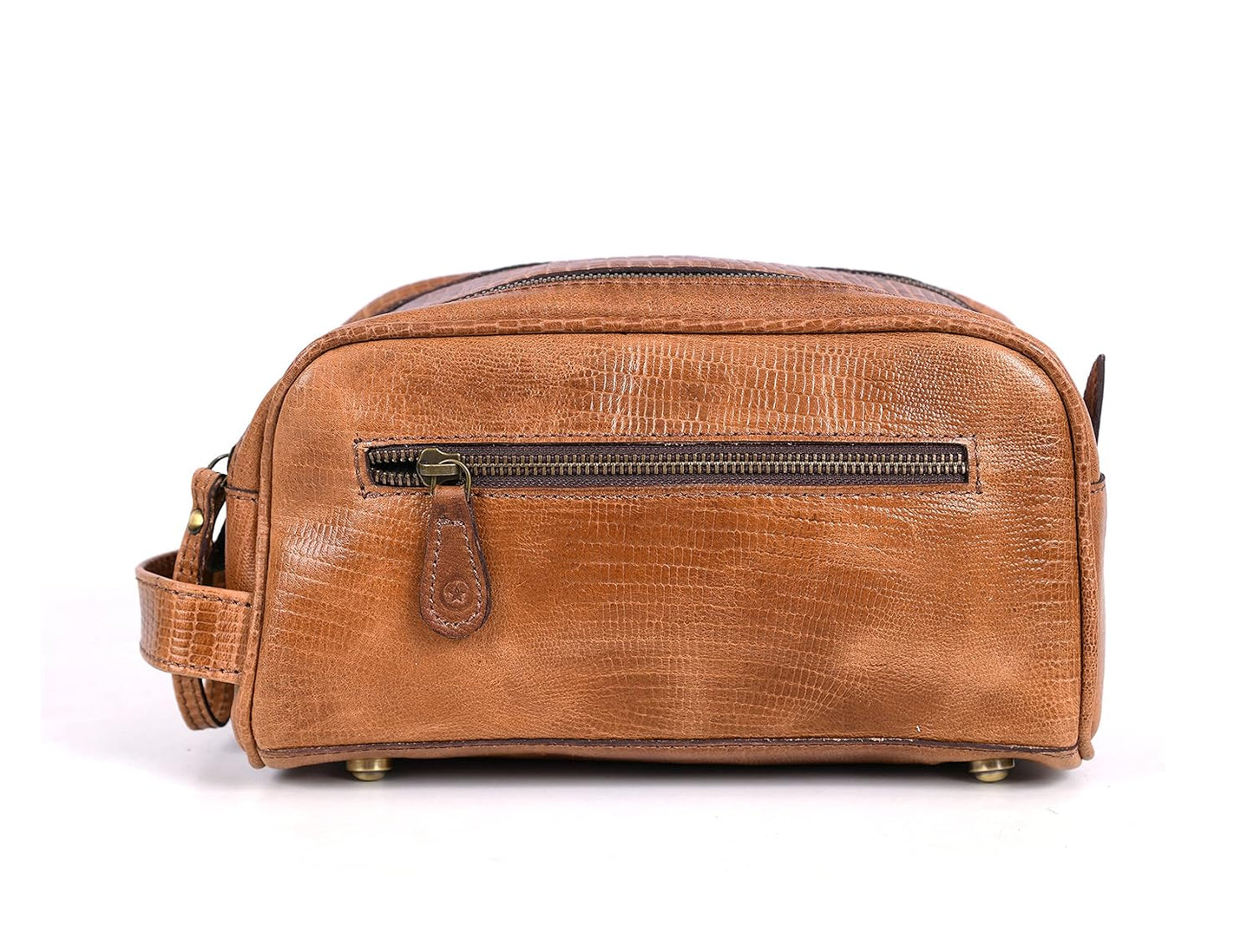 10" Premium Leather Toiletry Travel Pouch With Waterproof Lining | King-Size Handcrafted Vintage Dopp Kit By Aaron Leather Goods (Cerulean)