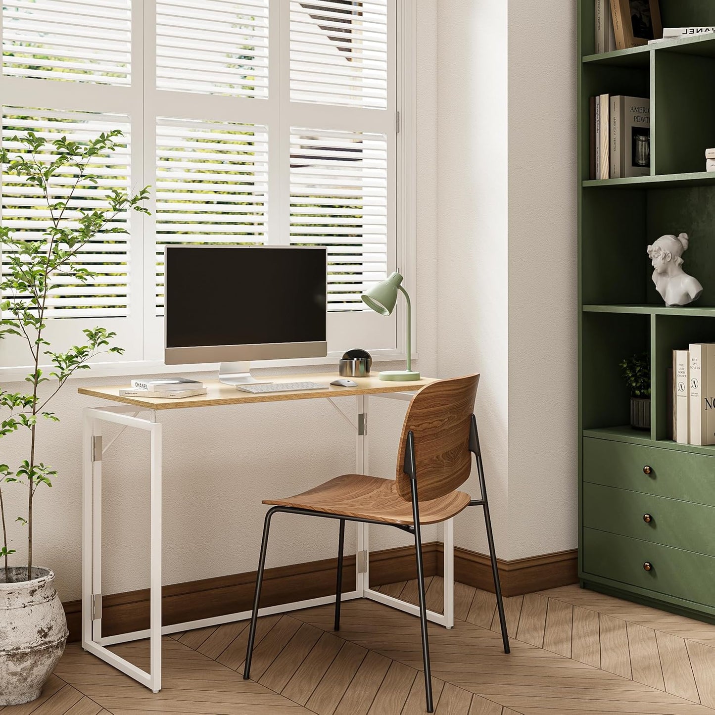 alawooder Folding Desk - 31.5" Wood Top Foldable Desk for Small Spaces | No Assembly Required Compact Desk for Home Office, Writing, and Study