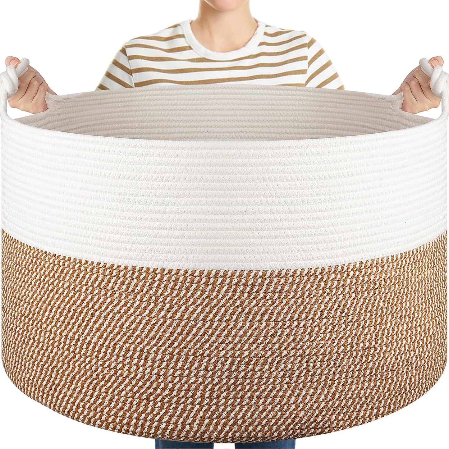 OIASKET Large Woven Baskets for Storage, 22.8" x 22.8" x 13" Blanket Storage Living Room, Baby Toy Basket for Clothes, Pillows, Towels, Shoe Basket for Entryway (White)