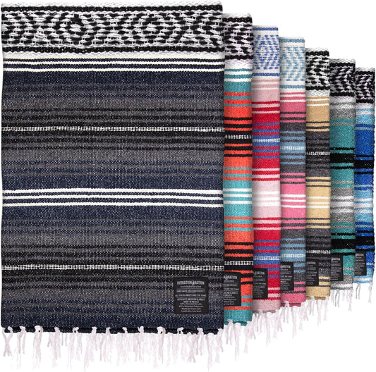 Hydration Nation Authentic Extra Large Mexican Blanket (70"x50") - Handwoven Yoga, Serape - Artisanal Falsa, Beach, Camping, Picnic, Outdoor (Blue Haze)