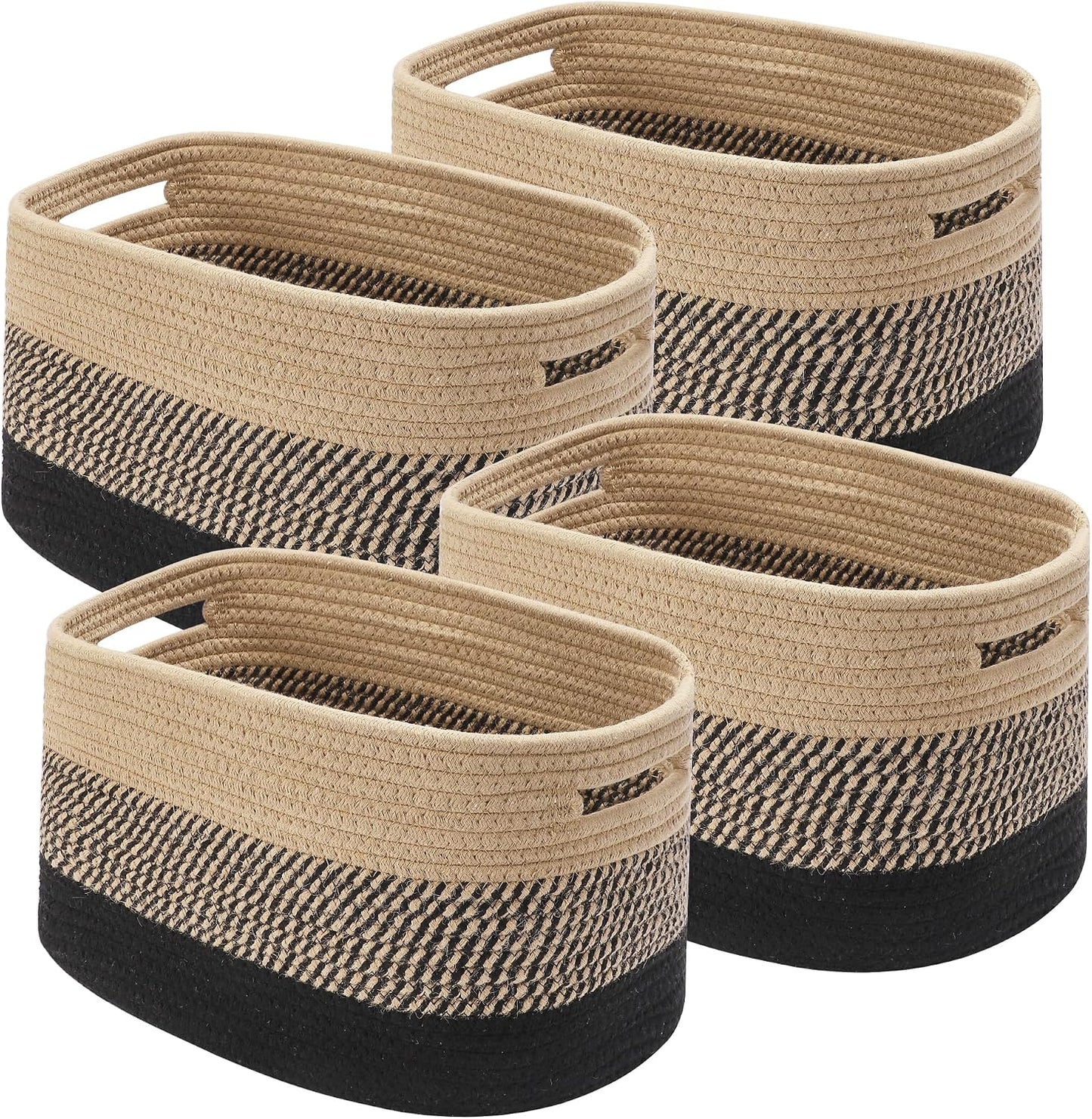 4 Pack Woven Storage Baskets for Organizing - Cotton Rope Baskets for Closet, Toys, Books, Towels, Durable Storage Bins for Shelves, Living Room, Bedroom, 14.76''Lx9.84''Wx8.86''H (Blue, 13")