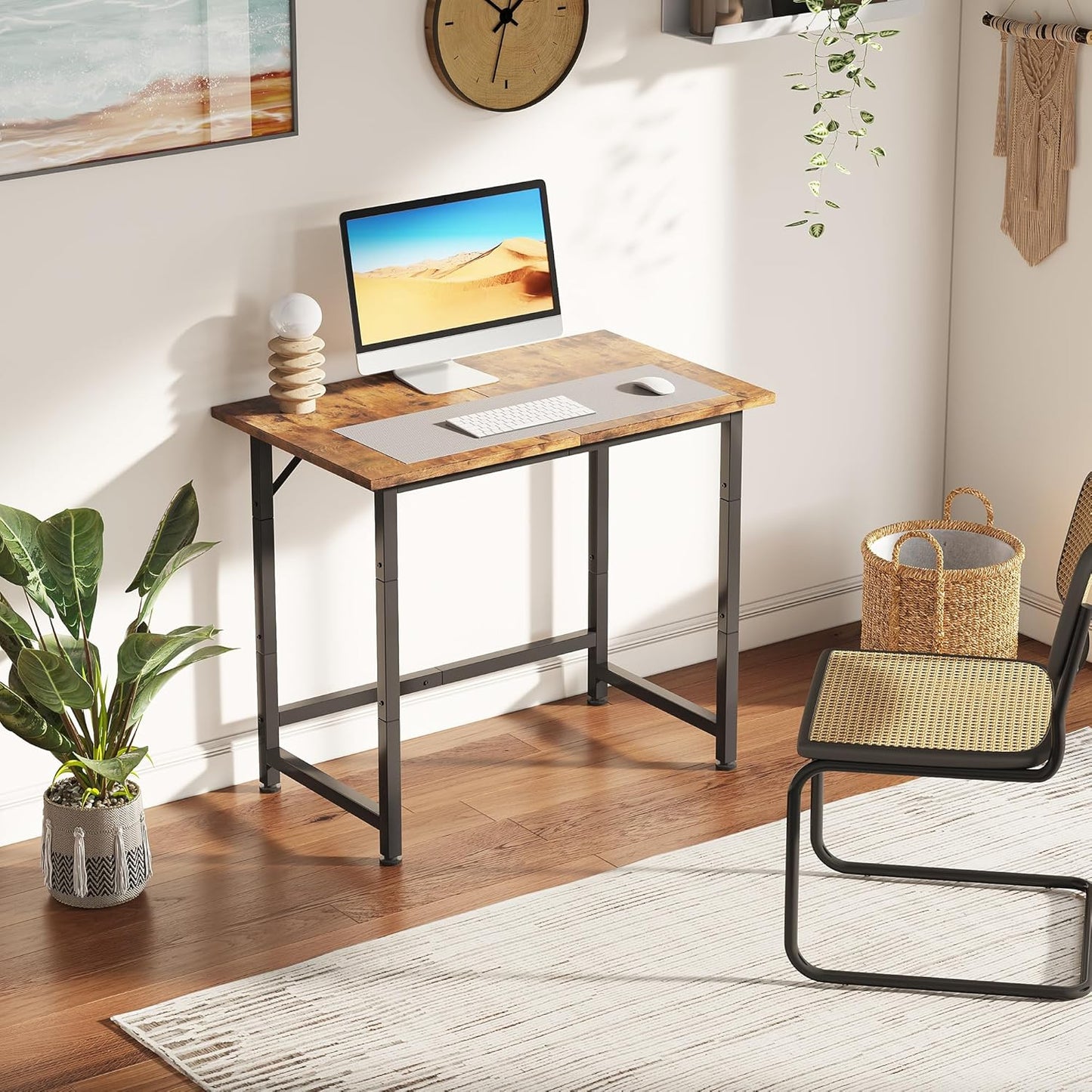 COTUBLR Small Desk, 24 Inch Small Computer Desk for Spaces, Compact Tiny Mini Simple Desk Table for Bedroom Home Office Writing Work Study Kids Student Teacher, Bonus Mousepad, Rustic Brown