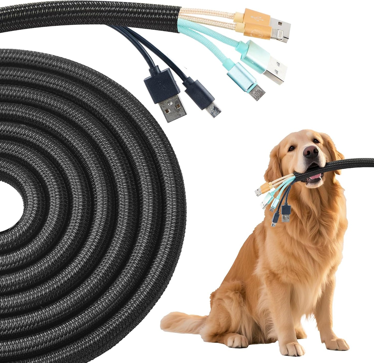 Split Wire Loom 3/8 Inch 25ft, Braided Cable Sleeve for Cable Management, Cord Protector for Pets, TV, Desk & Automotive, Black