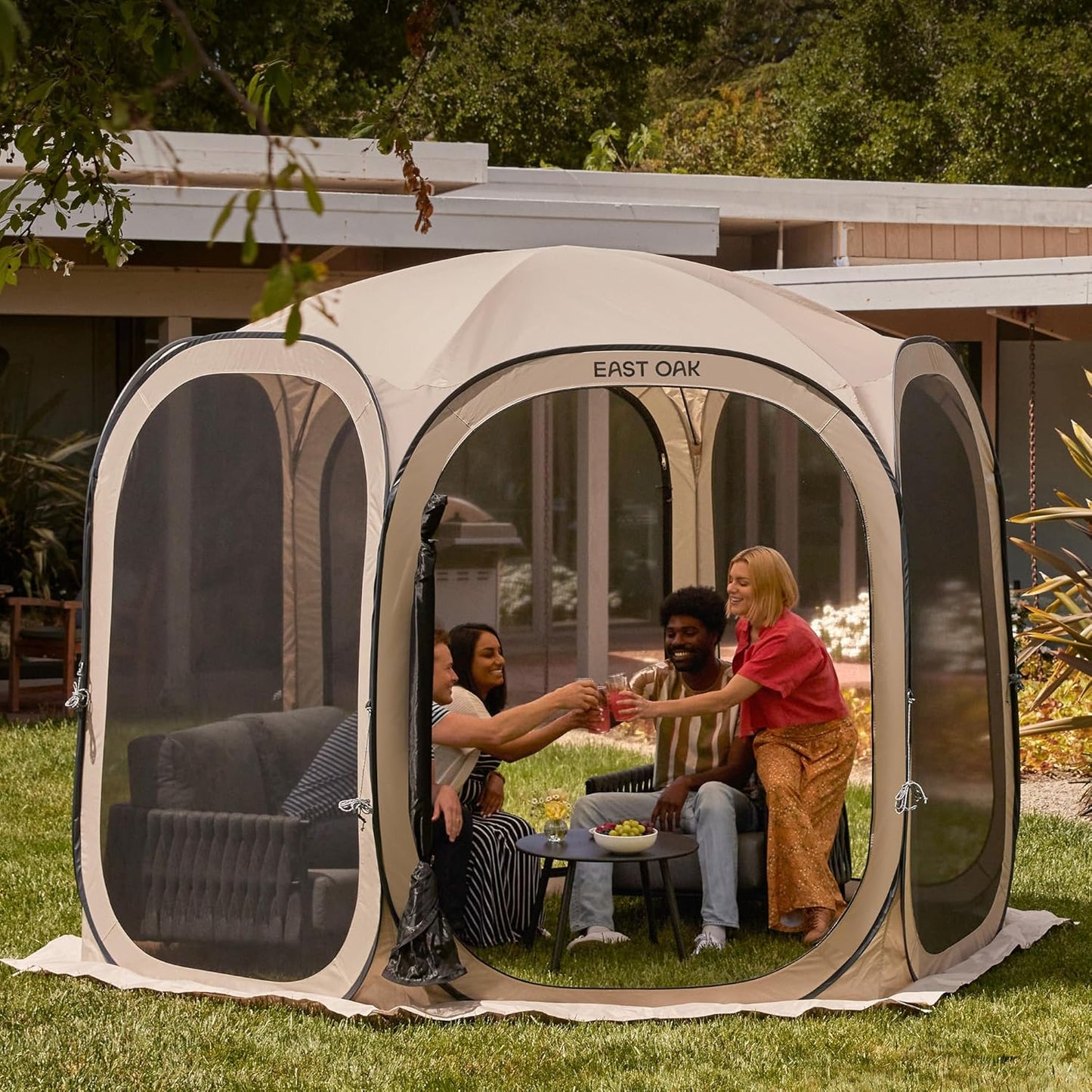 East Oak Pop up Screen Tent with Mosquito Netting, Portable Screen House Canopy Shelter, 10 x 10 FT Instant Screen Gazebo & UPF 50+ UV Protection for Patio, Backyard, Deck & Outdoor Activities, Beige