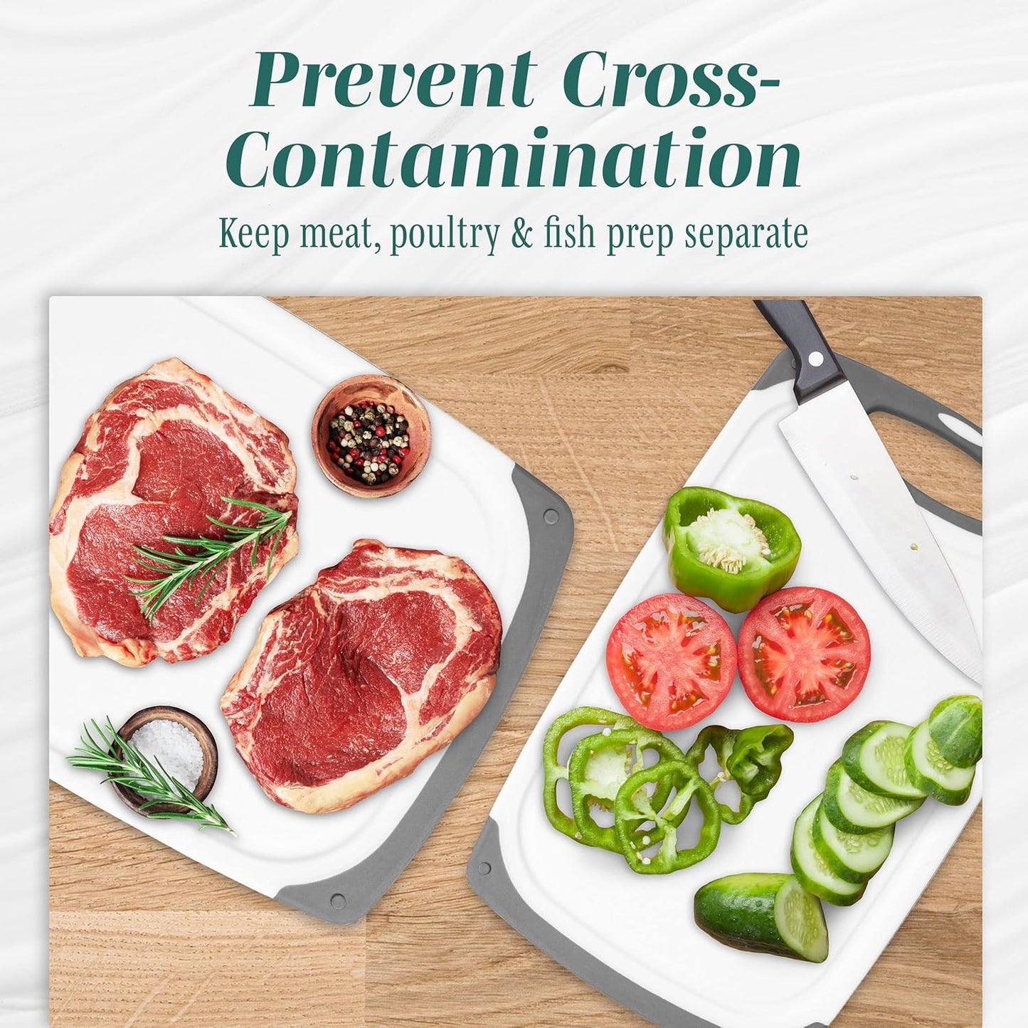 Cutting Boards for Kitchen - BPA-Free Chopping Board - Different Sizes & Non Slip Handles - Reversible, Large Cutting Board Set - Unique Gifts for Cooks Who Have Everything - 3-Pack Aqua