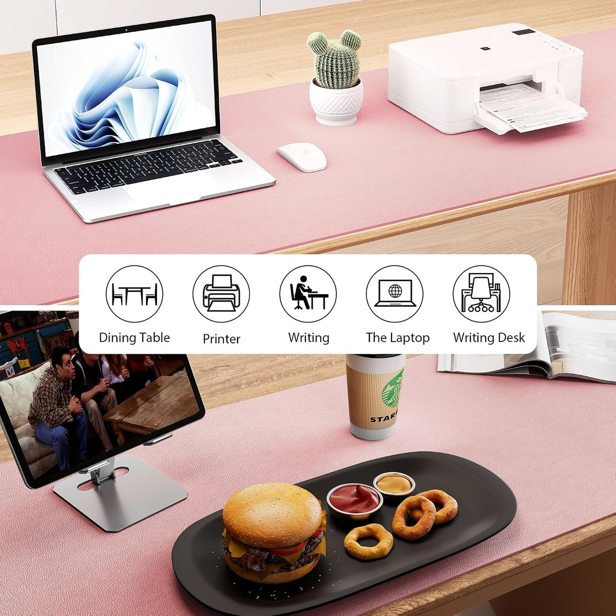 Aothia Leather Desk Pad Protector - Large Mouse Pad, Office Desk Mat, Non-Slip PU Leather Desk Blotter, Laptop Desk Pad, Waterproof Desk Writing Pad for Office and Home (Pink, 38" x 13.7")