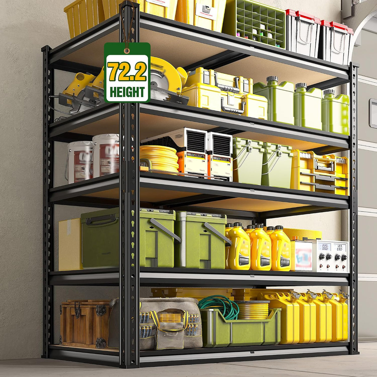 72.2" H Garage Shelves 39.3" W x 19.5" D Storage Shelf, 5 Tier Adjustable Metal Shelf, Heavy Duty Shelving for Storage, Basement, Warehouse, Pantry, Shed, 2230LBS, Black