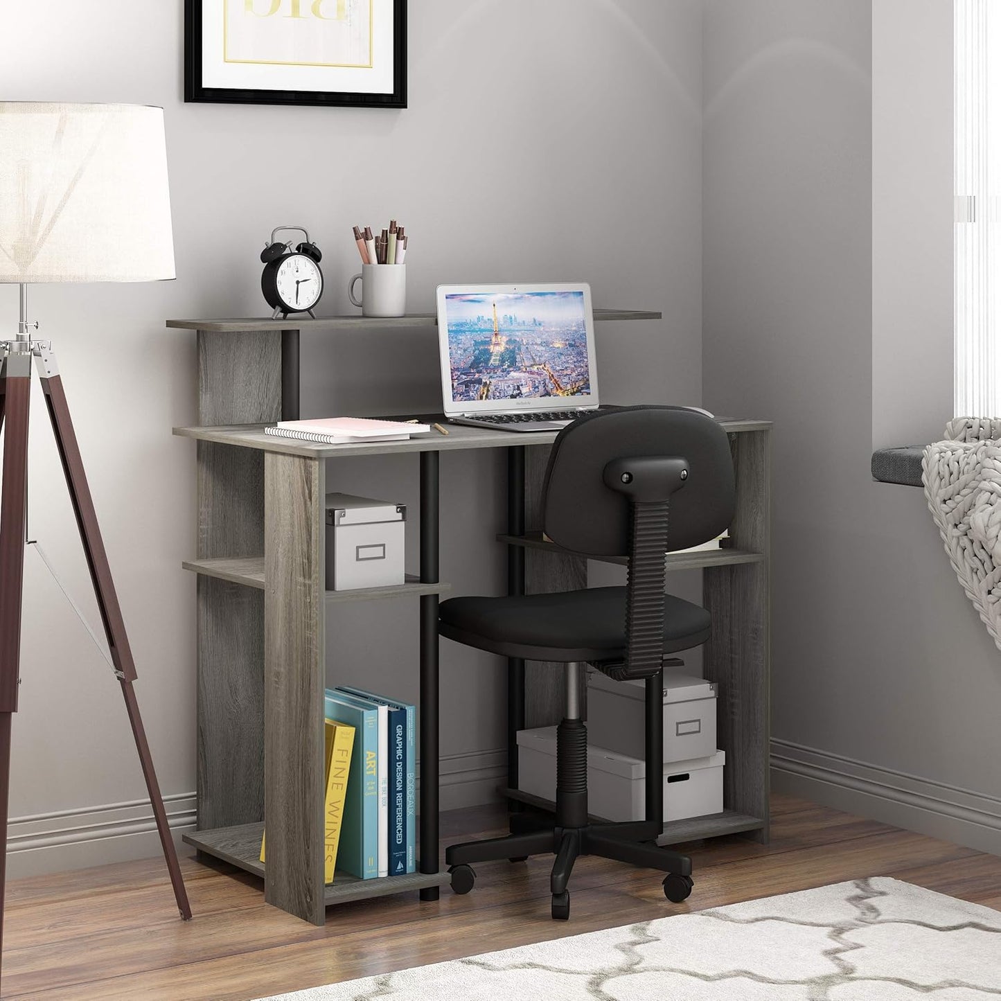Furinno JAYA Simple Design Computer Writing Desk, French Oak Grey/Black