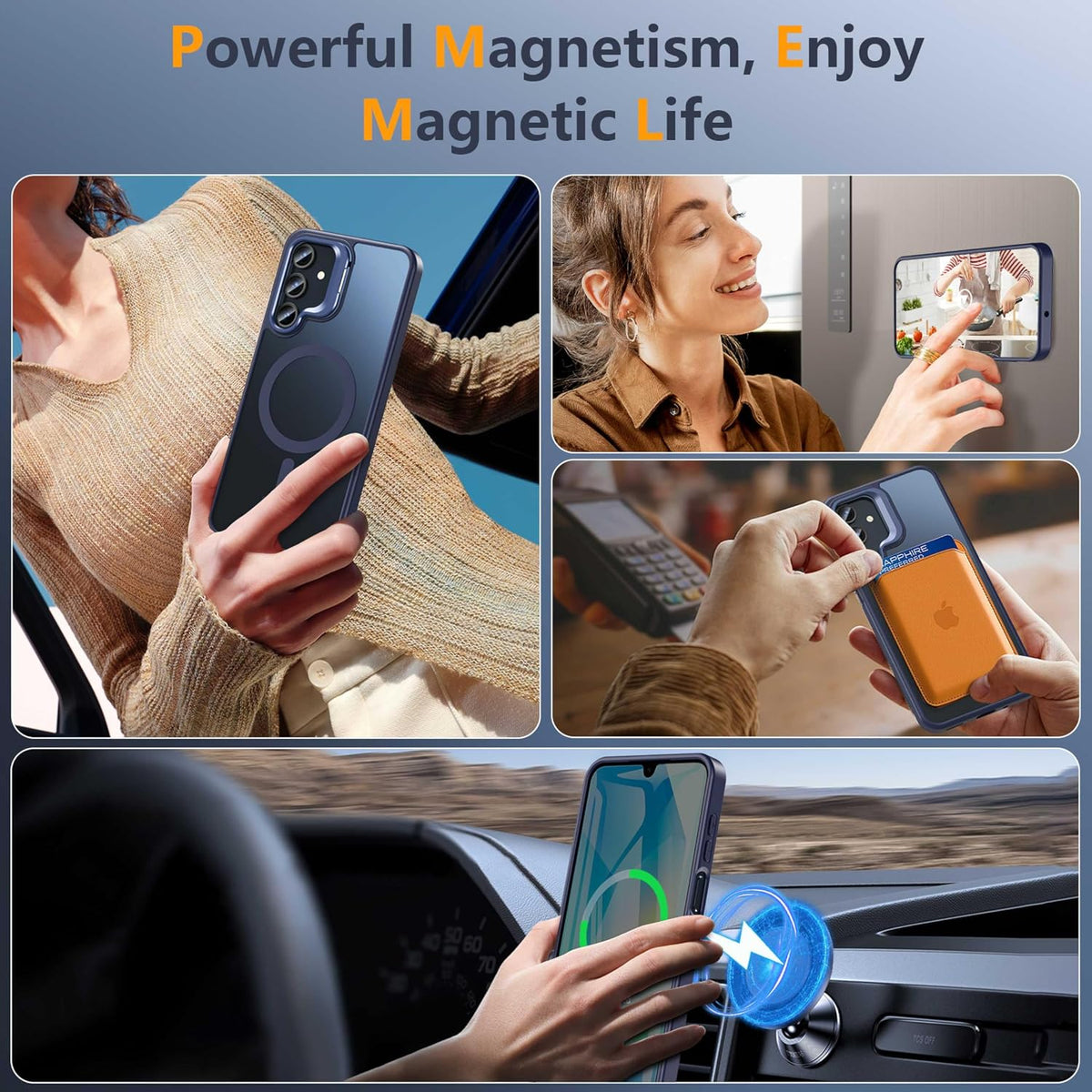 Magnetic for Samsung Galaxy A16 5G Phone Case with Screen Protector, Compatible with MagSafe, Built-in Camera Stand Case Shockproof Protective Cover for Samsung Galaxy A16 5G/4G (Blue)