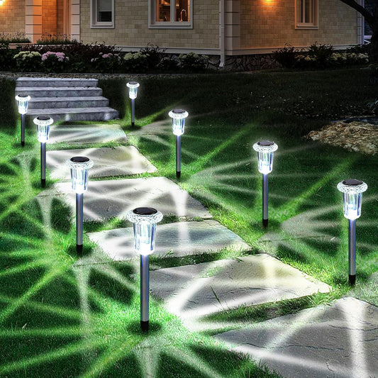Eyrosa Solar Lights Outdoor, 15 Pack Waterproof Stainless Steel Solar Stake Lights for Pathway Garden Yard Path Walkway Driveway Lawn Patio Outside Decor, Cool White