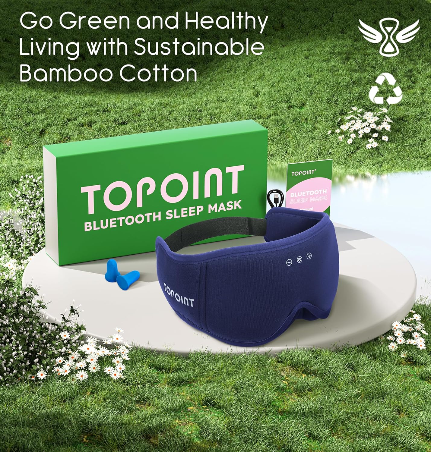 Sleep Mask with Headphones Bluetooth 5.4, TOPOINT 3D Eye Mask Blackout with Soft Bamboo Cotton for Side Sleepers Women Men, Sleep Headphones Earphones HD Speaker Microphone for Travel Meditation Gift