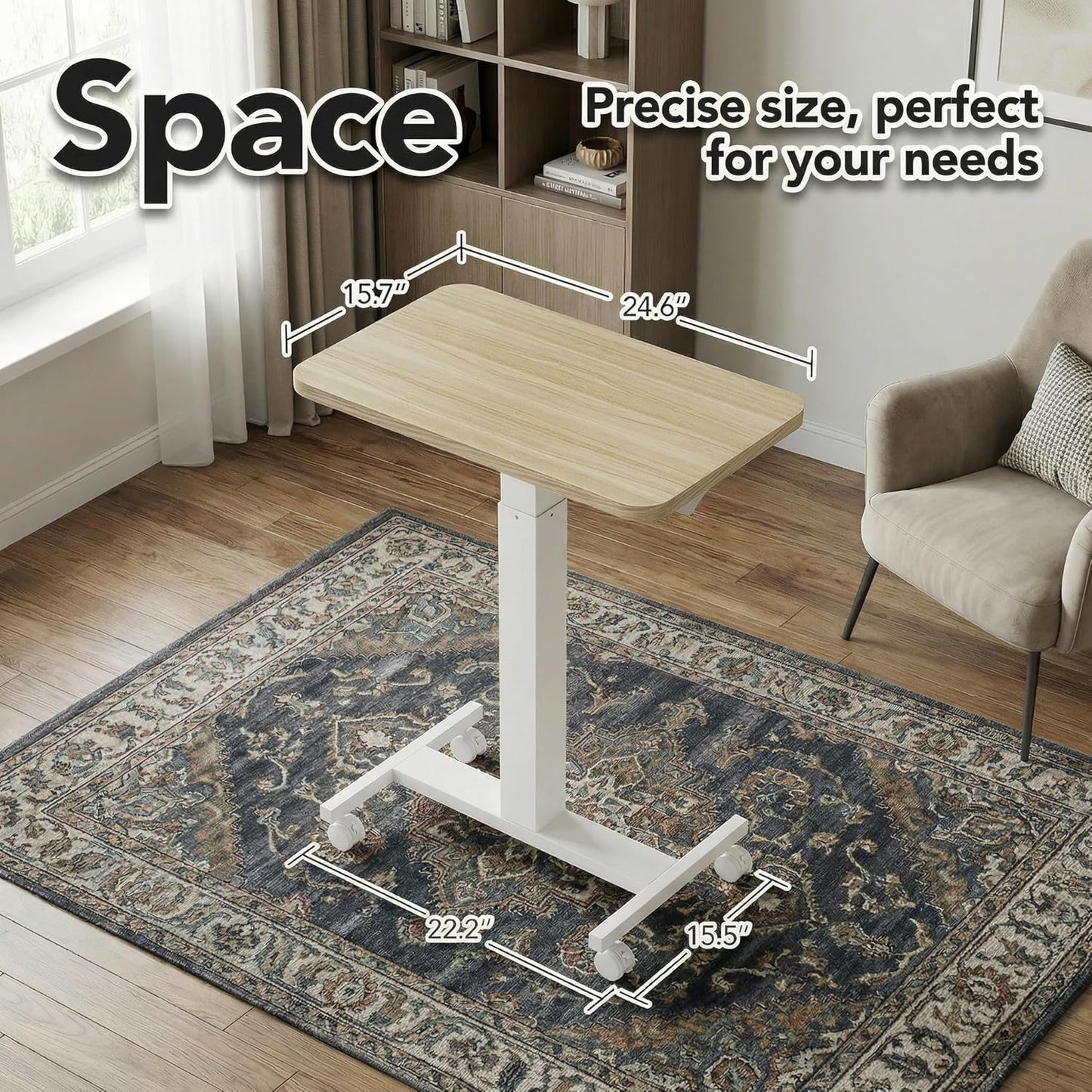 HUANUO Small Rolling Laptop Standing Desk, Height Adjustable Mobile T-Base Desk with Lockable Casters, Portable Sit-Stand Workstation for Bedside & Sofa, Light Walunt