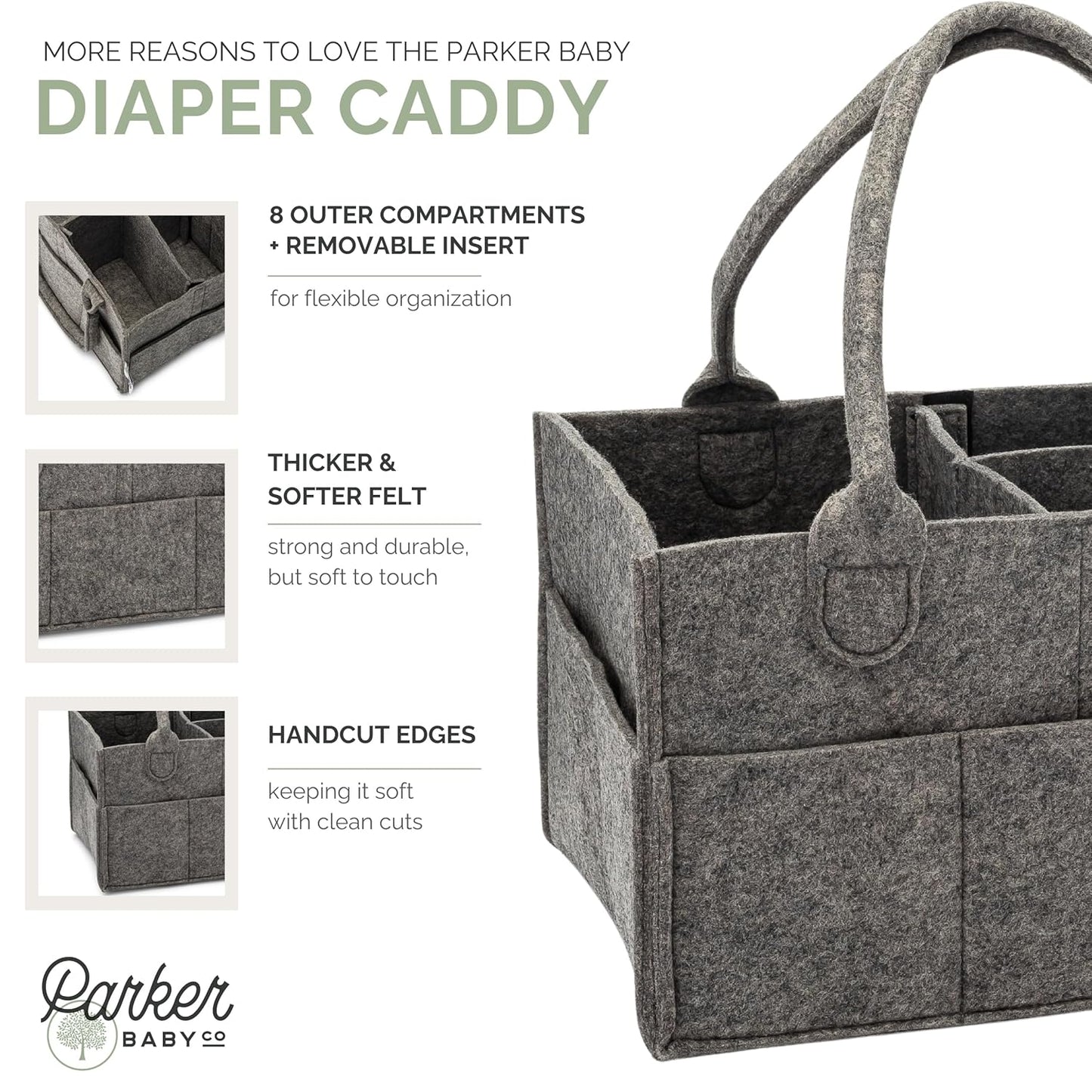 Parker Baby Diaper Caddy - Nursery Storage Bin and Car Organizer for Diapers and Baby Wipes - Charcoal, Regular