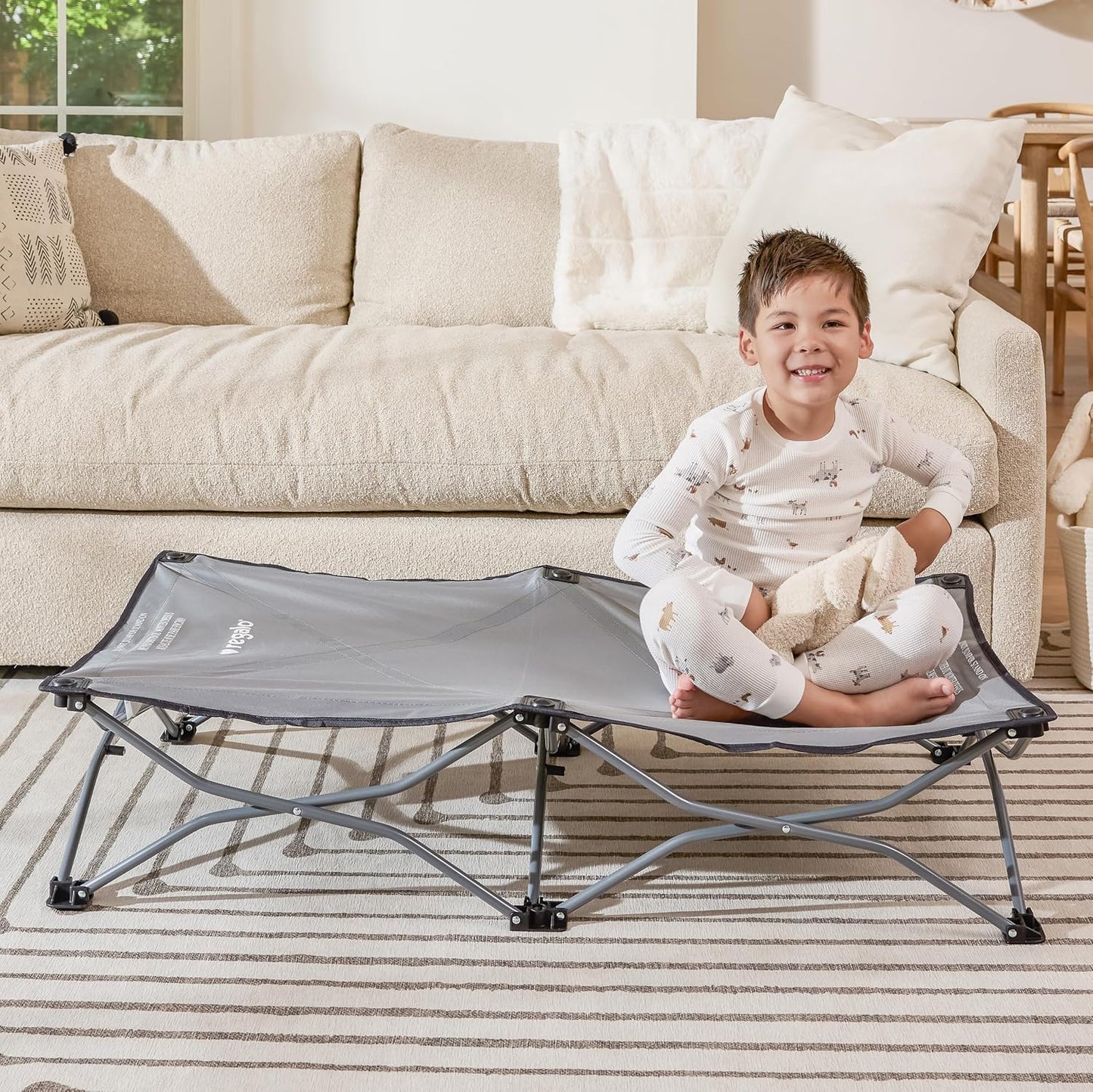 Regalo My Cot® Portable Toddler Bed, Foldable Kids Travel Bed & Camping Cot, Lightweight Sleeping Cot for Toddlers, Indoor/Outdoor, 46.5” x 24” x 9.5”, Gray