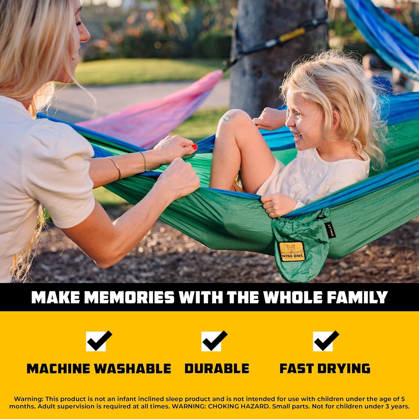 Wise Owl Outfitters Camping Hammock – up to 500lbs Portable Hammock with Tree Straps - Travel, Backpacking, Hiking, Outdoors Camping Gear - Single or Double