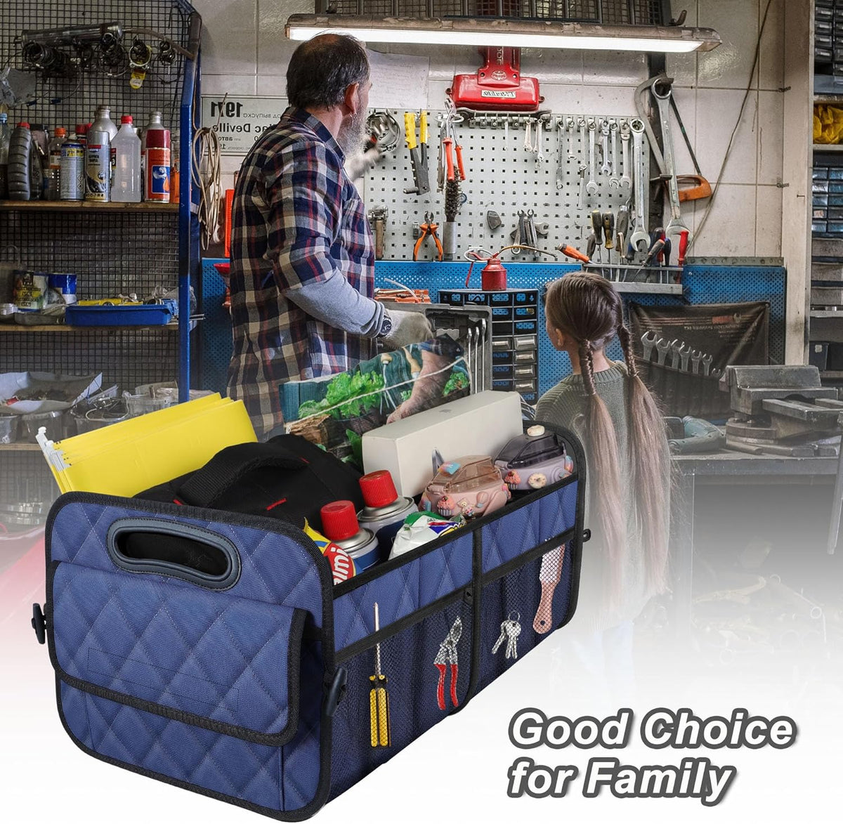 Deosk Car Trunk Organizer for SUV, Car Organizers and Storage with Reinforced Handles, Car Accessories for Women/Men 50L Waterproof Polyester Trunk Organizer(Medium, Dark Blue)
