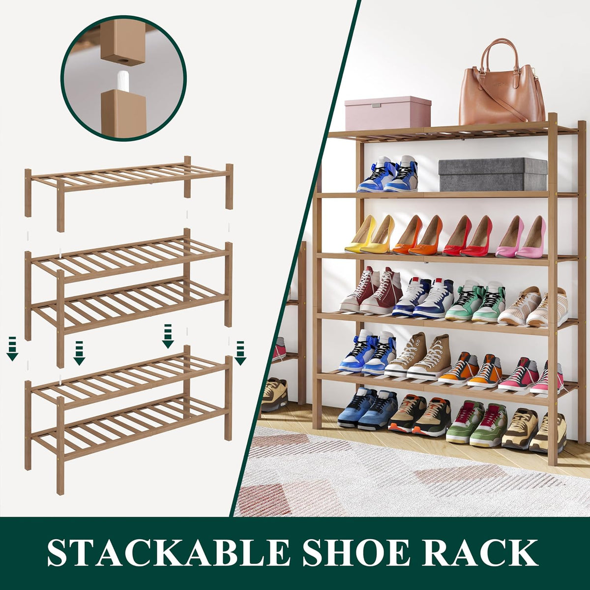 Smiry Bamboo Shoe Rack, 14 Vertical Slats, 5 Tier - 26.8" Wide, Walnut
