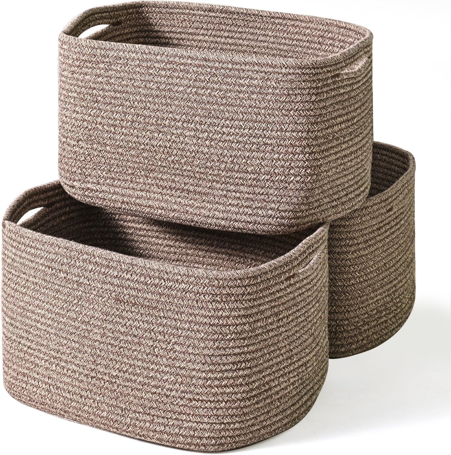 ICERZCZ Storage Baskets for Organizing Shelves, Woven Cotton Rope Bins for Baby Nursery Organization, Book Toy Towel Organizer, 15"x11"x9.5", 3 Packs, Dark Brown