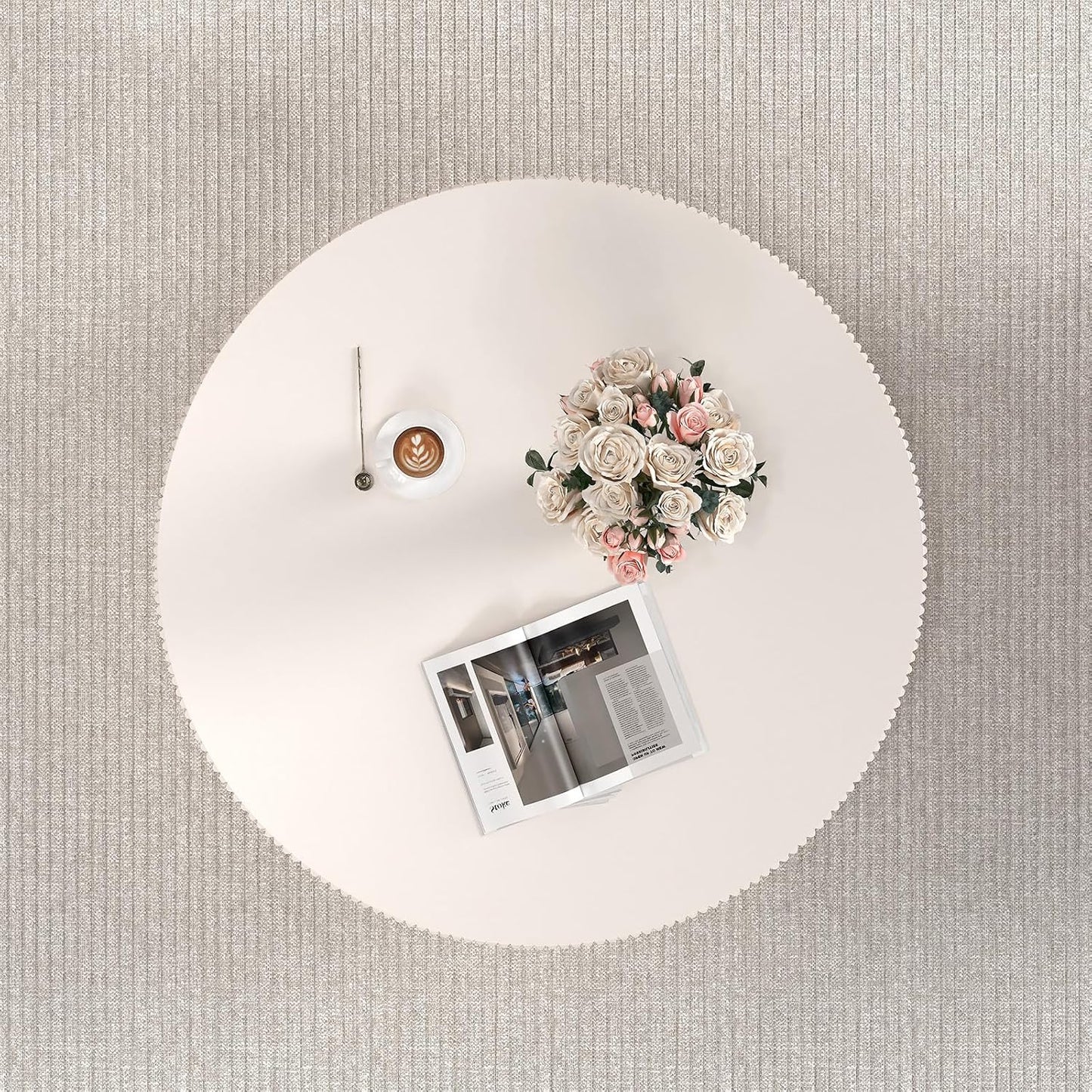 Modern Wood Round Coffee Table for Living Room (30.9inIvory White Thick) | Drum Round Fluted Coffee Table with Sturdy Base, Circular Pedestal Center Table for Office Patio, Easy Assembly