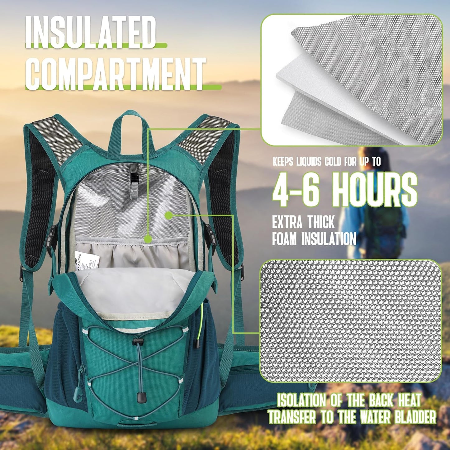 N NEVO RHINO Hydration Backpack, 18L Multipurpose Hiking Backpack with 3L Water Bladder, Water Backpack Insulated Hydration Pack Ideal for Hiking and Cycling