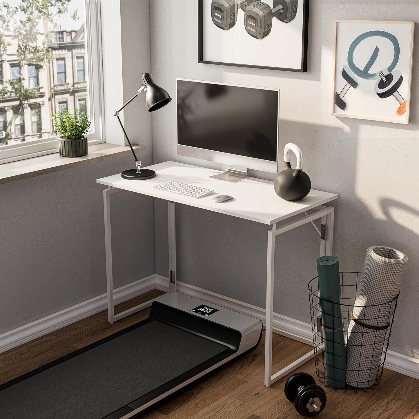 alawooder Folding Desk - 31.5" Wood Top Foldable Desk for Small Spaces | No Assembly Required Compact Desk for Home Office, Writing, and Study