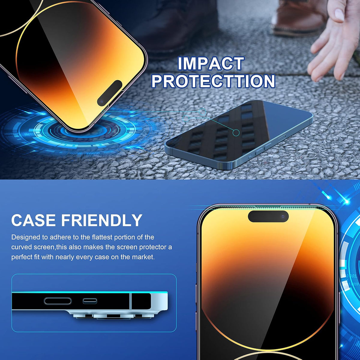 ImpactStrong 3-Pack Shatterproof Tempered Glass Screen Protector for iPhone 14 Pro Max [Easy Installation Frame] [Bubble Free] [9H Hardness] [Full Coverage] Case Friendly, 6.7 Inch