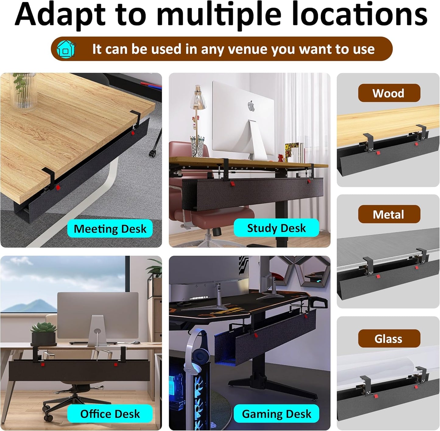 48" Gaming Under Desk Cable Management Tray, Black No Drill Cord Organizer for PC Setup, Large Anti-Sag Wire Hider, Stealth Cable Management Net for Battlestation (Black, 47.8")