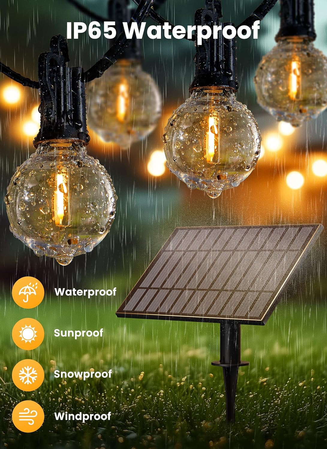 Brightown 108FT 52LED Solar String Lights Outdoor with Remote & USB Port, Shatterproof Bulbs, Dimmable & Timable, 3 Modes, Patio Lights Solar Powered with Mount Clips for Camping Backyard Garden Decor