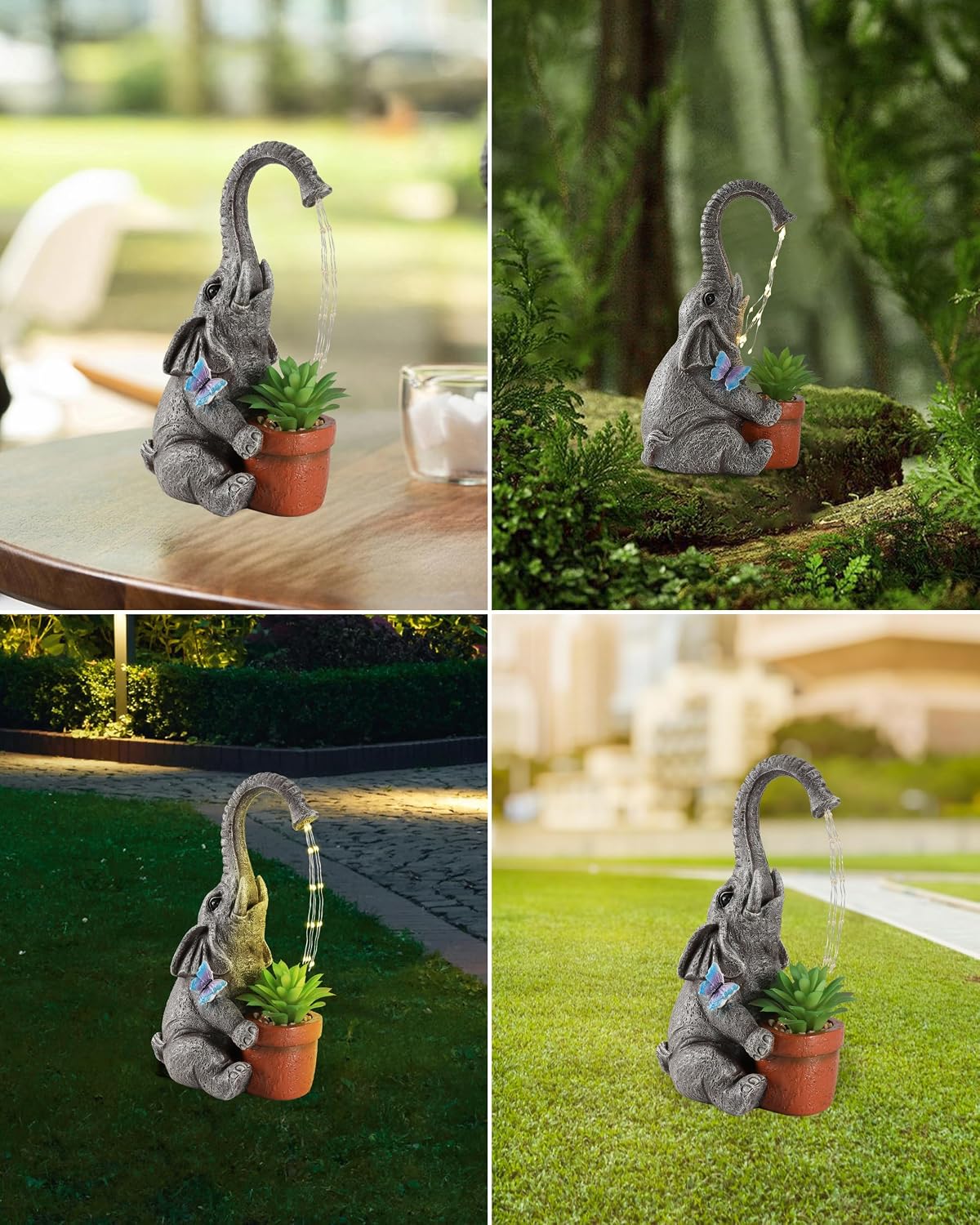 iStatue Solar Elephant Figurine with Succulent Plant Pot - 11'' Hand-Painted Lifelike Resin Lawn Ornaments Statue for Yard Art Garden Decor Gifts (Elephant)