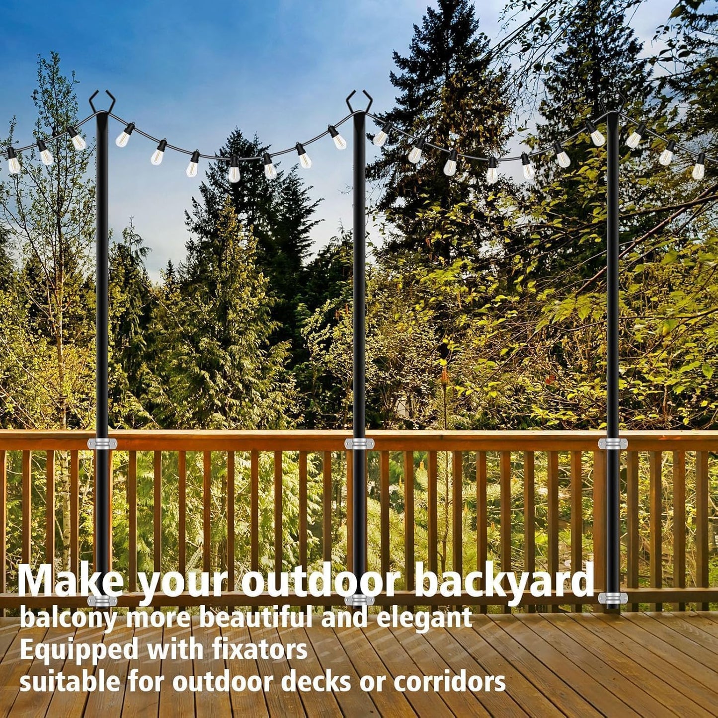 AILBTON 10Ft String Light Poles 4 Pack,Light Poles for Outside Lights,Outdoor with Fence Brackets Hanging Lights,Metal Stand Deck Patio Backyard