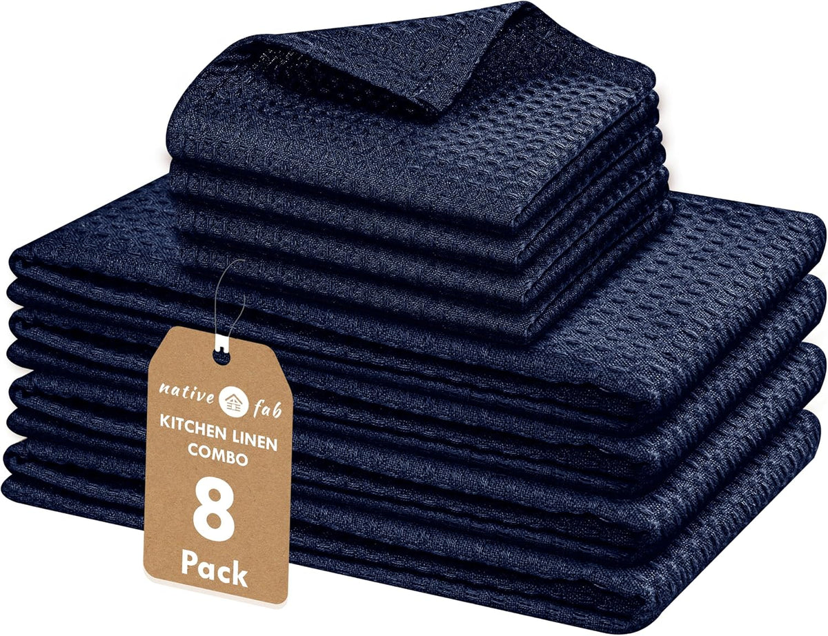 Native Fab 18 Pack Waffle Dish Cloths - 100% Cotton, 12x12 inch, Absorbent, Quick Drying, Washable Towels for Cleaning, Cooking & Baking - Perfect for Home, Restaurants, Bars, Multi Use - Black