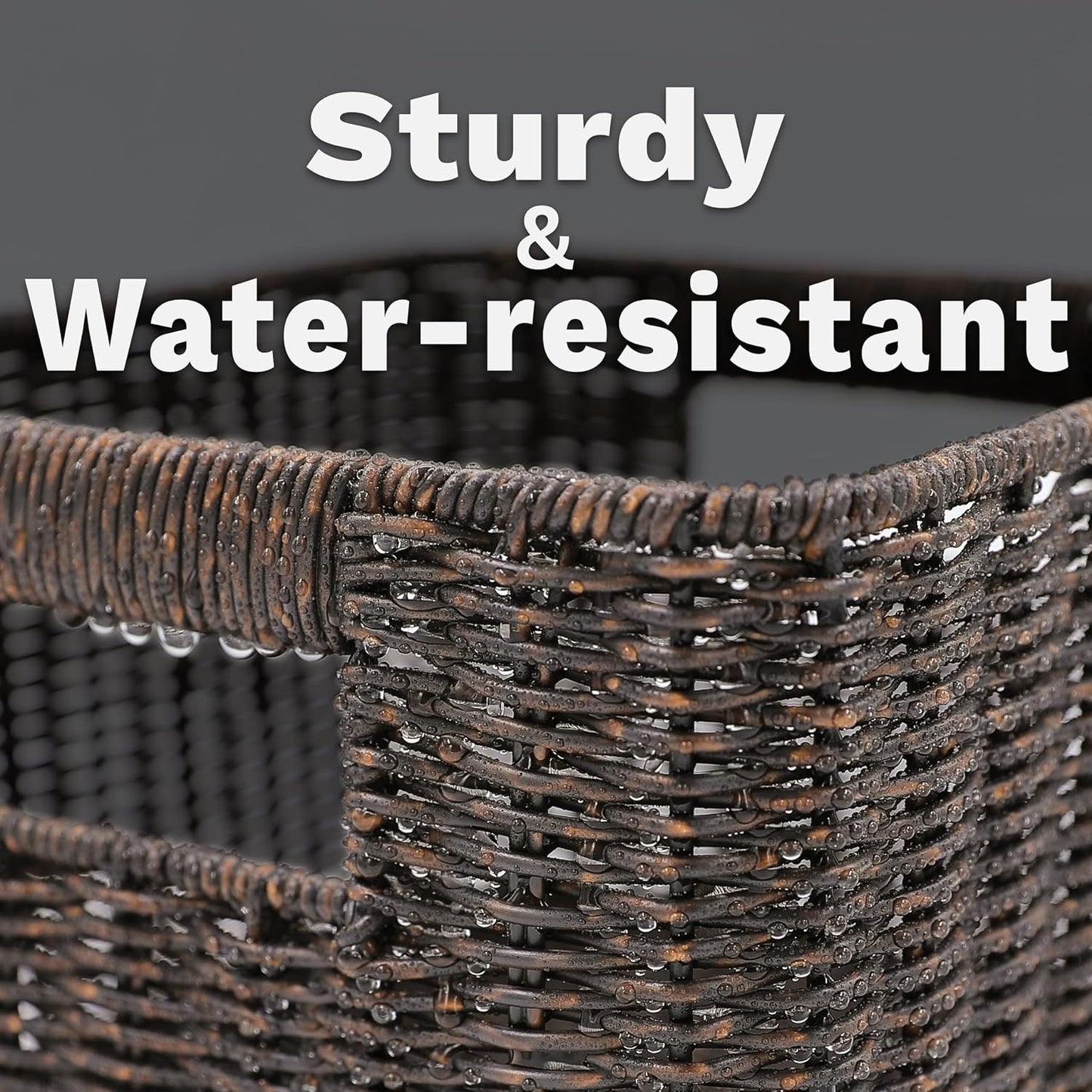 myHomeBody Wicker Storage Basket, Storage Cubes, Resin Wicker, Rustic Brown | Set of 3, Woven Baskets for Organizing, Wicker Baskets for Shelf, Large Cube Storage Organizer