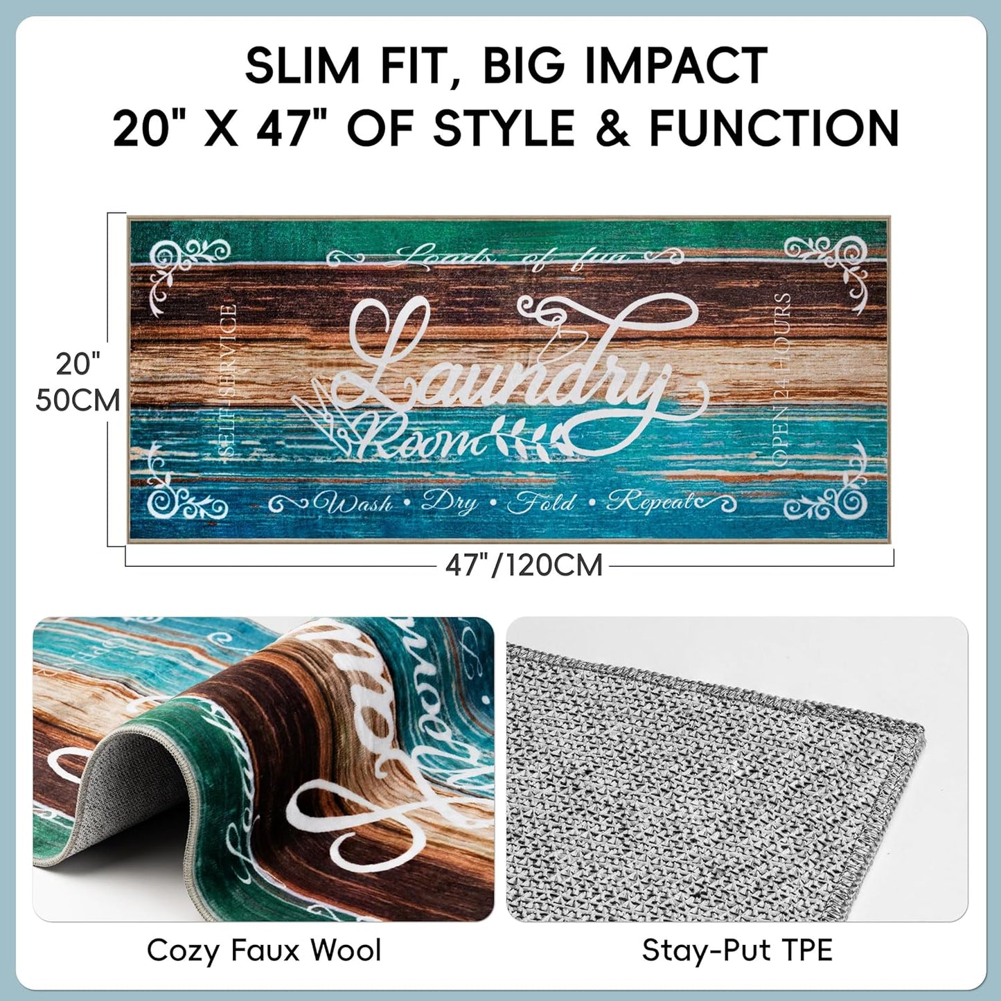Laundry Room Rug 20"x47" – Stylish Non-Slip Runner Mat with TPE Backing, Durable & Washable Soft Laundry Rugs, Cushioned Comfortable Floor Mat for Laundry Room Organization, Kitchen Mat Runner Decor