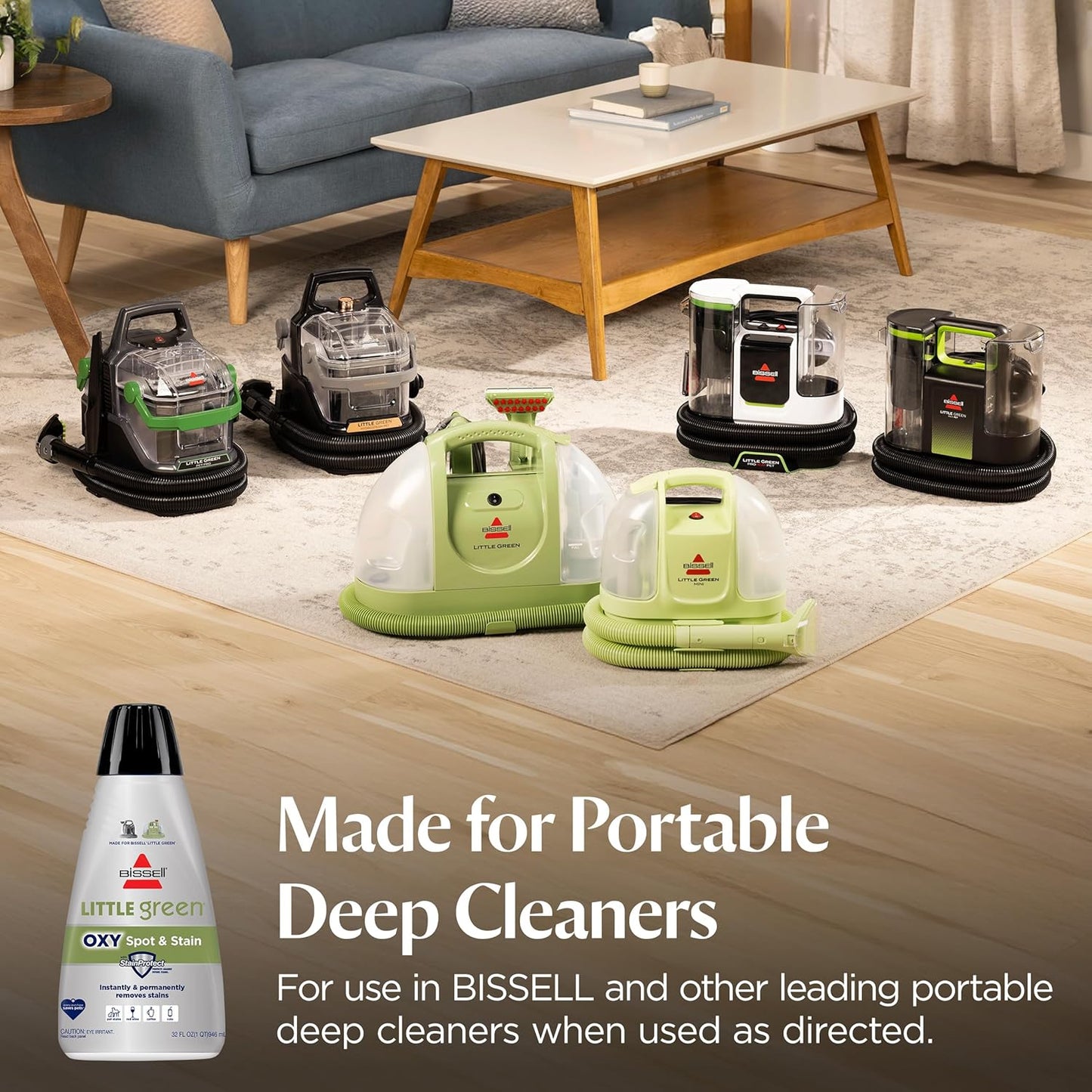 BISSELL Little Green Spot & Stain Cleaning Solution with OXY and StainProtect, for All Leading Portable Carpet & Upholstery Deep Cleaners, Instantly & Permanently Removes Stains, 2038G, 32oz