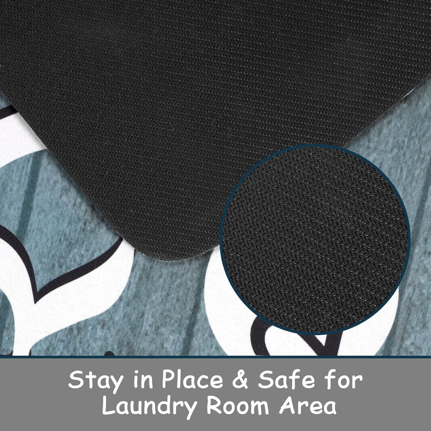Lahome Remi Farmhouse Laundry Room Rug Runner 20"x59" Laundry Rugs and Mats for Laundry Room Non Slip Washable Floor Carpet Runner Rug for Washroom Mudroom Kitchen Bathroom Hallway Decor, Cyan
