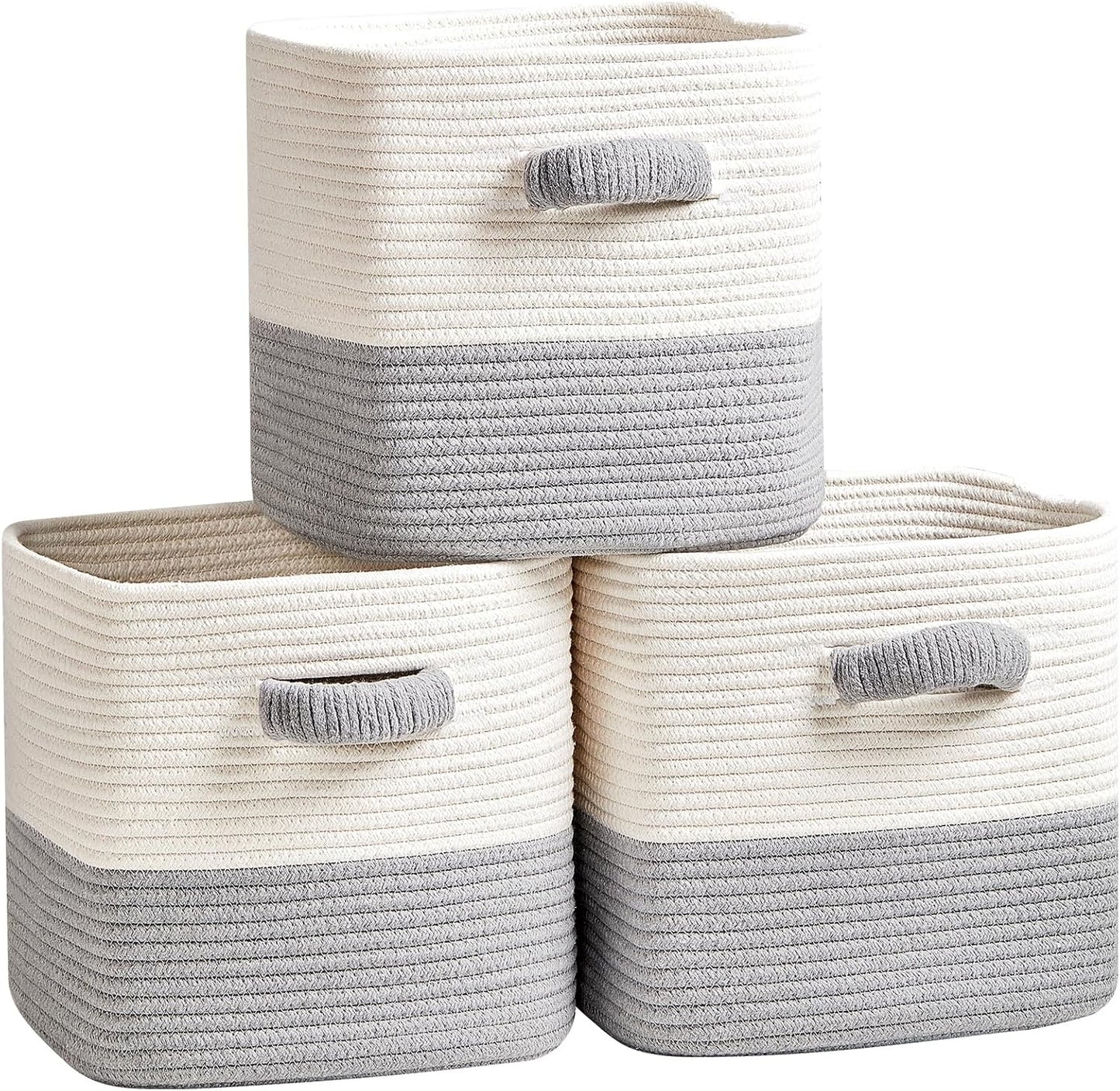 RUNKA Storage Cube Baskets - 3 Pack - 11 inch Square Baskets for Closet, Woven Bins - Ideal for Toy Storage | White